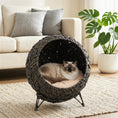 Load image into Gallery viewer, Rattan Cat Bed, Elevated Handwoven Cat Basket Bed with Soft Cushion and Metal Base, Indoor Kitty Furniture, Breathable, for Kittens, Gray
