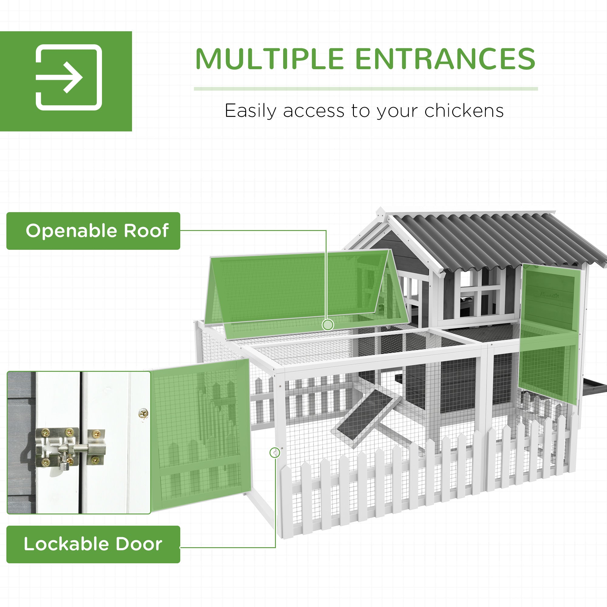 Wooden Chicken Coop with Run for 1-2 Chickens, Hen House with Nesting Box, Removable Tray, Fence, Outdoor Poultry Cage, 68" x 59" x 42" , Gray