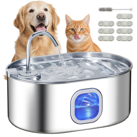 Cat Water Fountain Stainless Steel, 246 oz. / 7L Automatic Pet Fountain with Filters, Ultra-Quiet Pump, Visibility Window, Dog Water Bowl Dispenser for Cats, Dogs and Multi-Pet Homes