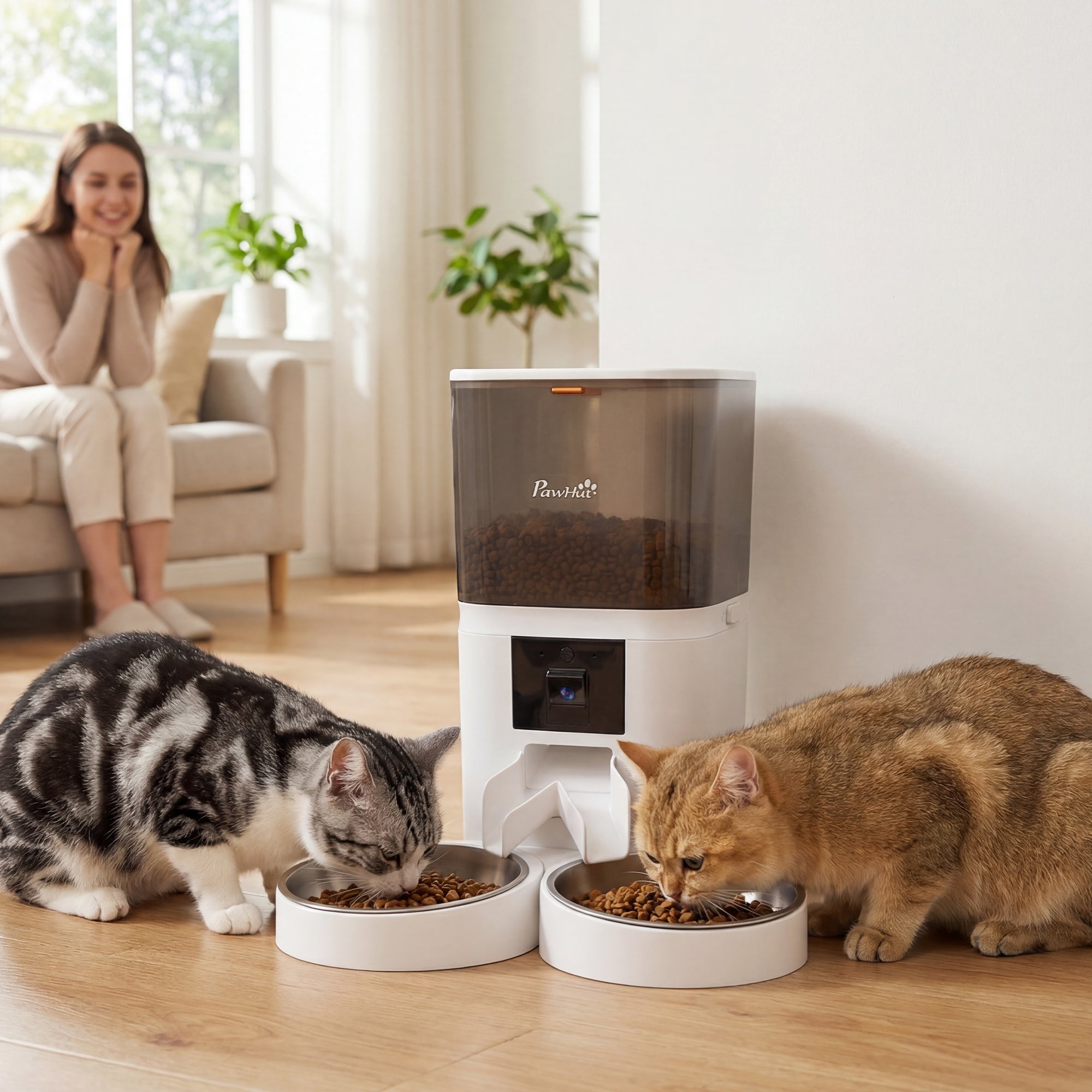 Automatic Cat Feeder with HD Camera for 2 Cats, 6L 2.4G/5G WiFi Smart Pet Food Dispenser with App Control, Timed Pet Feeder with 1-10 Meals Per Day, 10s Voice Recorder, Dual Power Supply