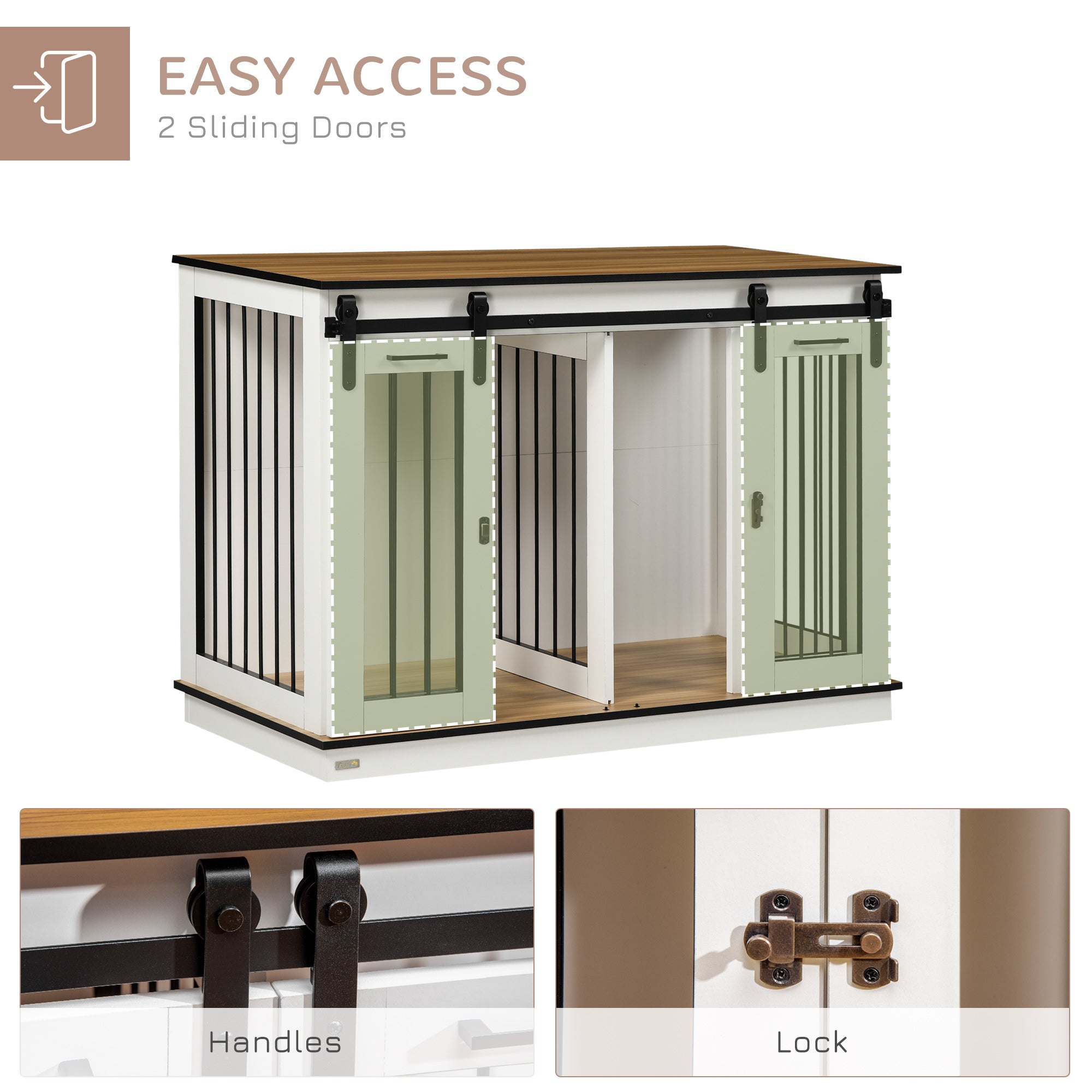 Dog Crate Furniture for Large Dog, Double Dog Cage for Small Dogs with Divider, Sliding Doors - White