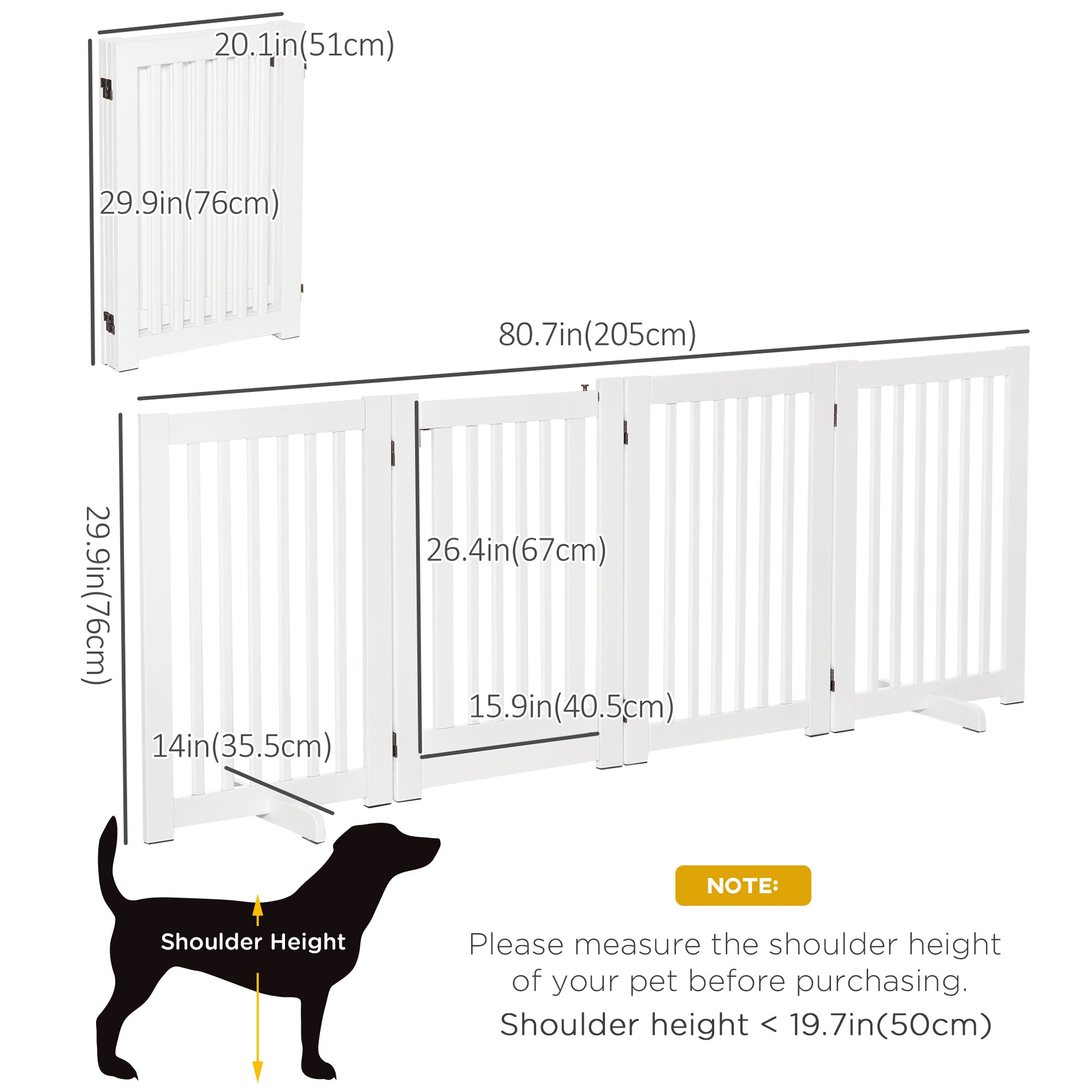 30"H Foldable Dog Gate with Door, 4 Panels Freestanding Pet Gate Barriers Indoor with Support Feet, Puppy Fence for Dogs, White