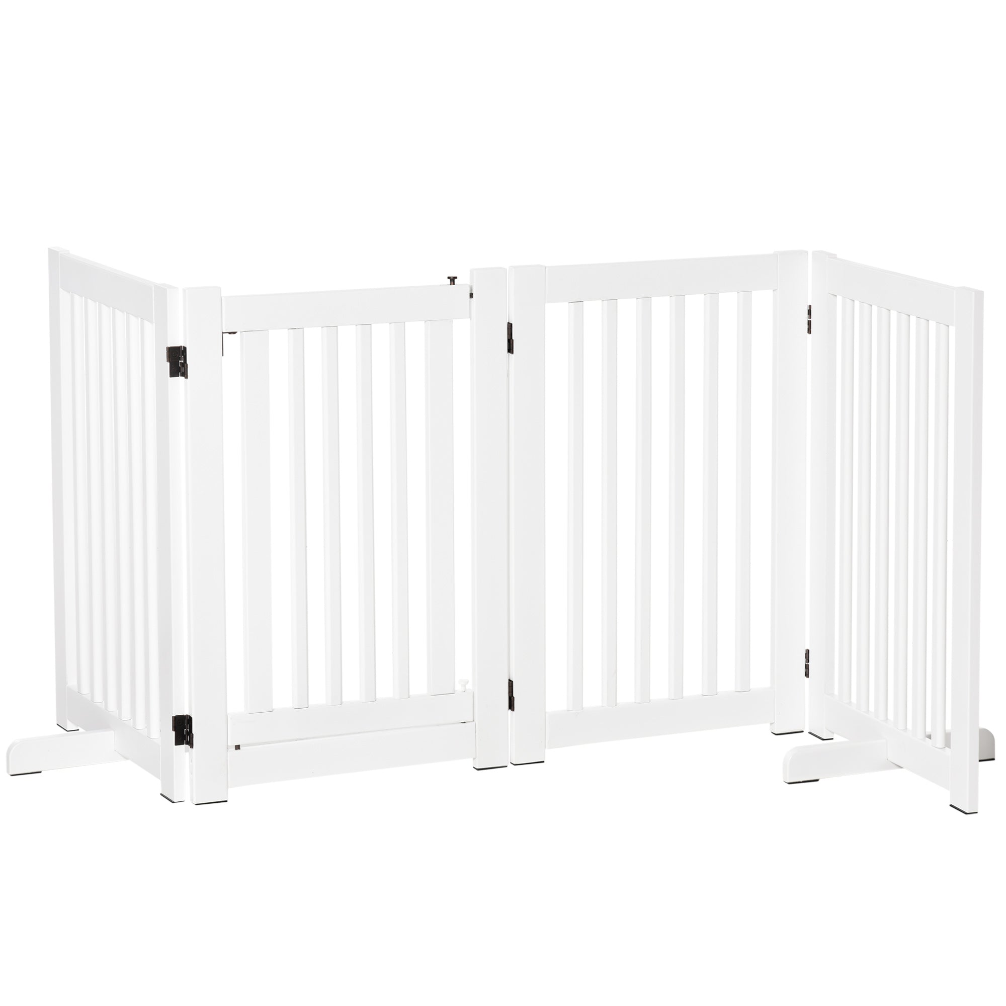 30"H Foldable Dog Gate with Door, 4 Panels Freestanding Pet Gate Barriers Indoor with Support Feet, Puppy Fence for Dogs, White