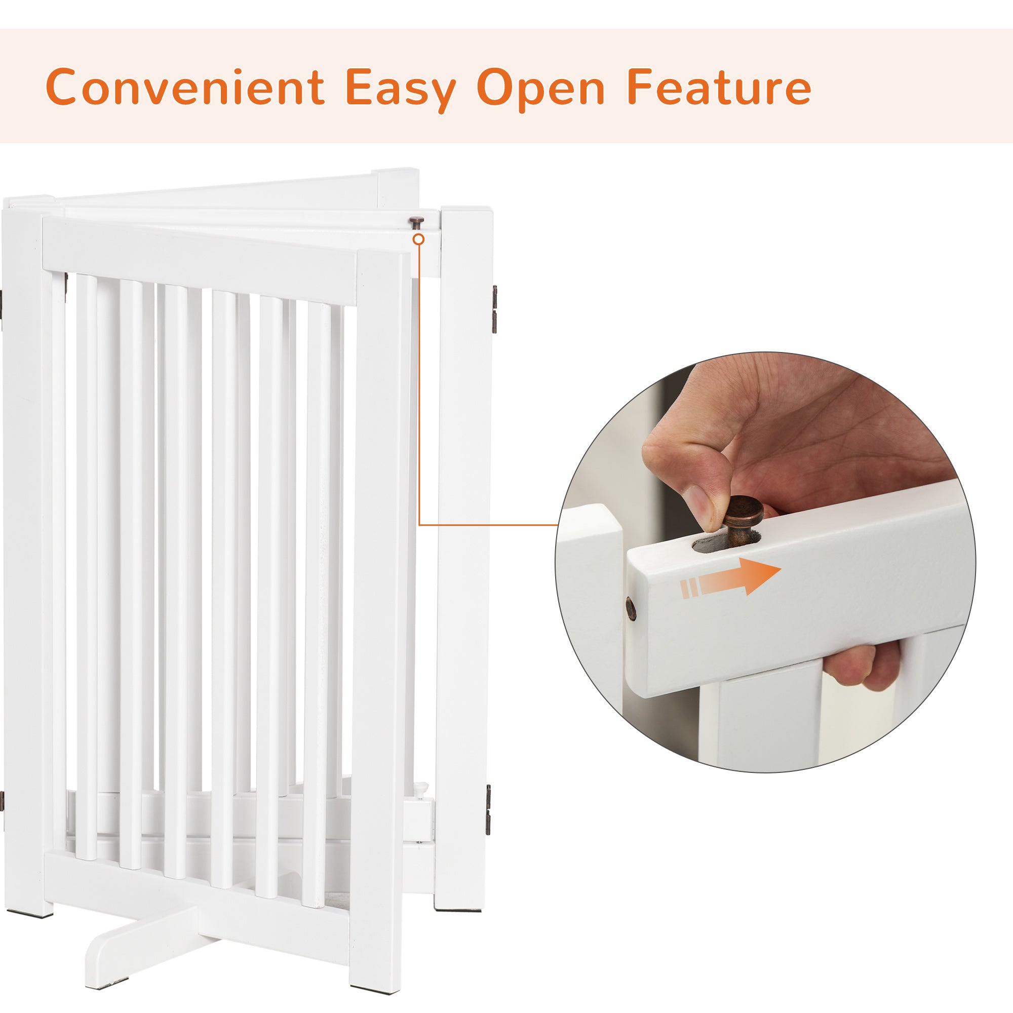 30"H Foldable Dog Gate with Door, 4 Panels Freestanding Pet Gate Barriers Indoor with Support Feet, Puppy Fence for Dogs, White