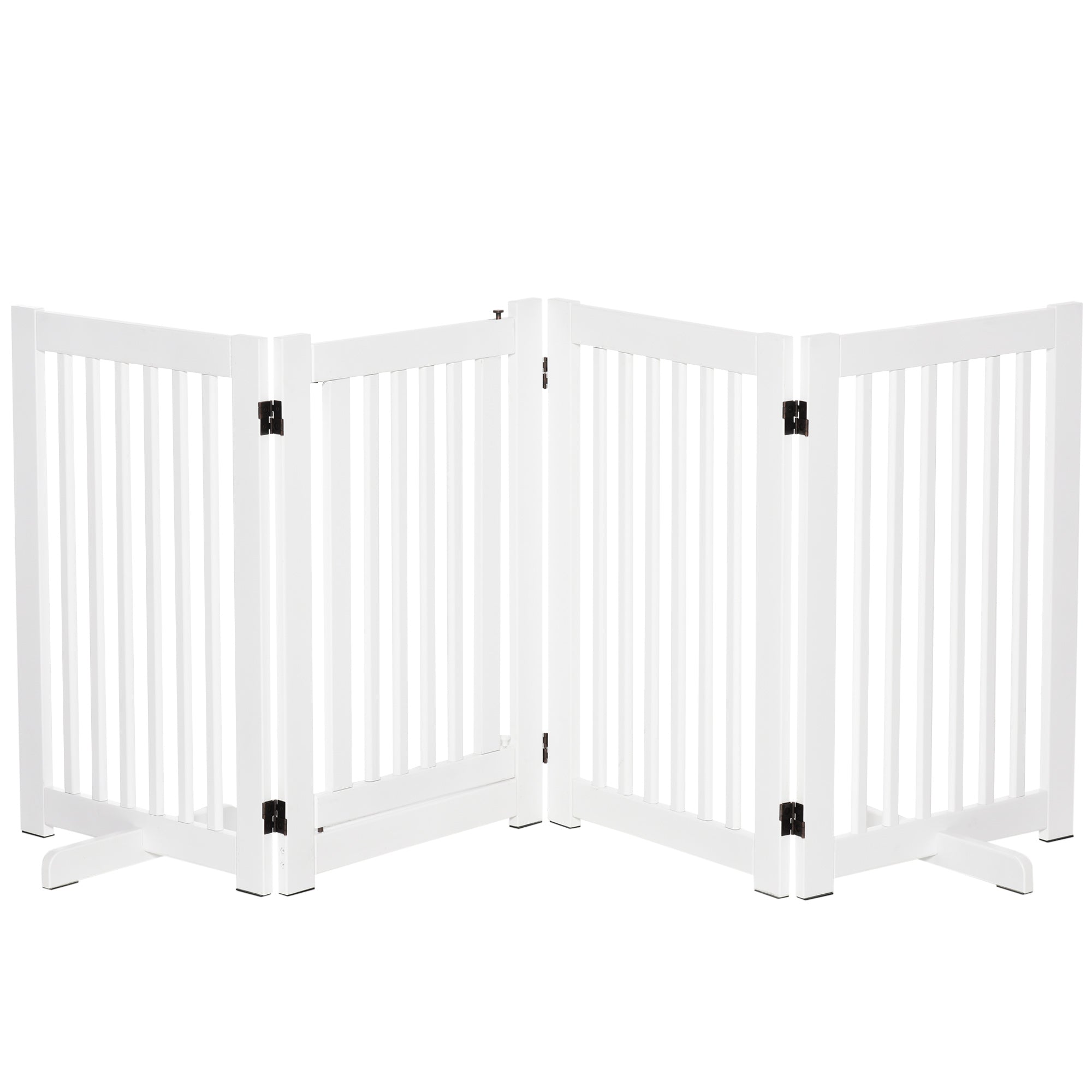 30"H Foldable Dog Gate with Door, 4 Panels Freestanding Pet Gate Barriers Indoor with Support Feet, Puppy Fence for Dogs, White