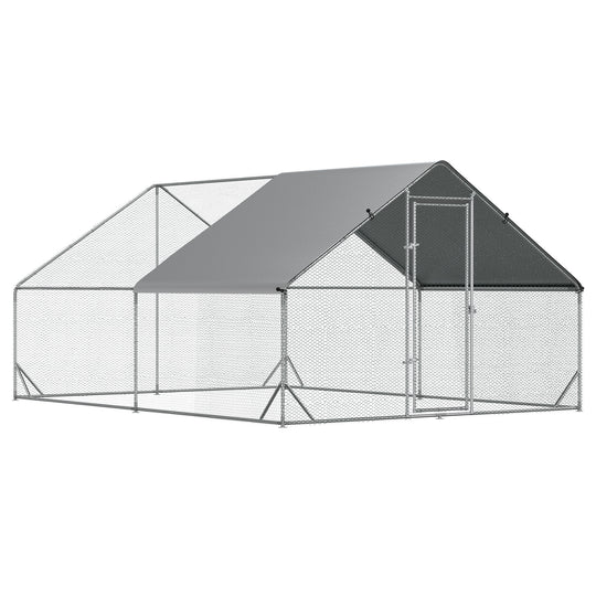 Metal Chicken Coop, Walk-in Large Chicken Run, Poultry Cage for Backyard Hen, Duck, Rabbit with Water- and UV-Protection Cover, for 8-12 Chickens, 9.8' x 13.1' x 6.6'