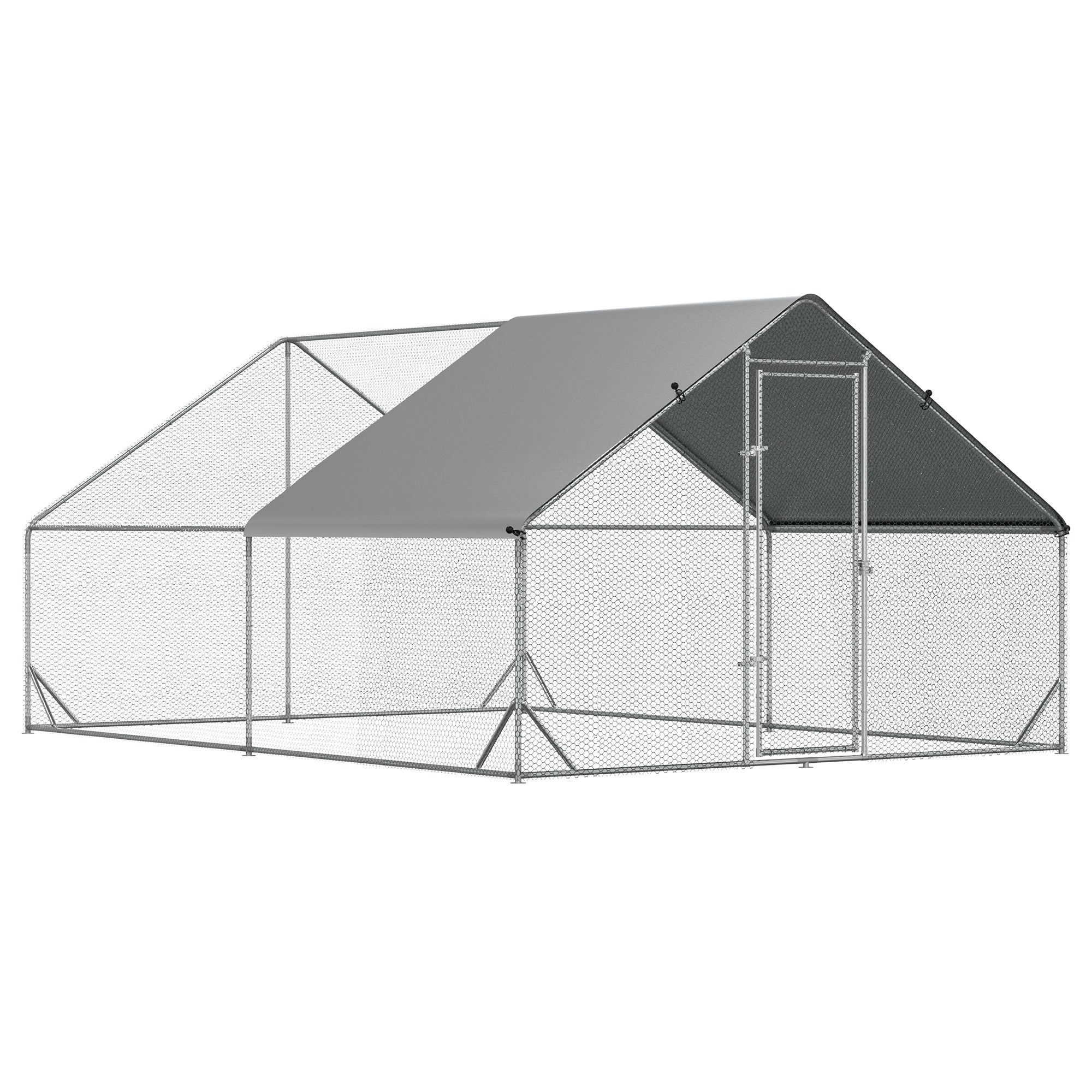Chicken Run Galvanised Walk-in Chicken Coop Hen Poultry House Cage Rabbit Hutch Pet Playpen Garden w/ Water-Resist Cover, 3 x 4 x 2m