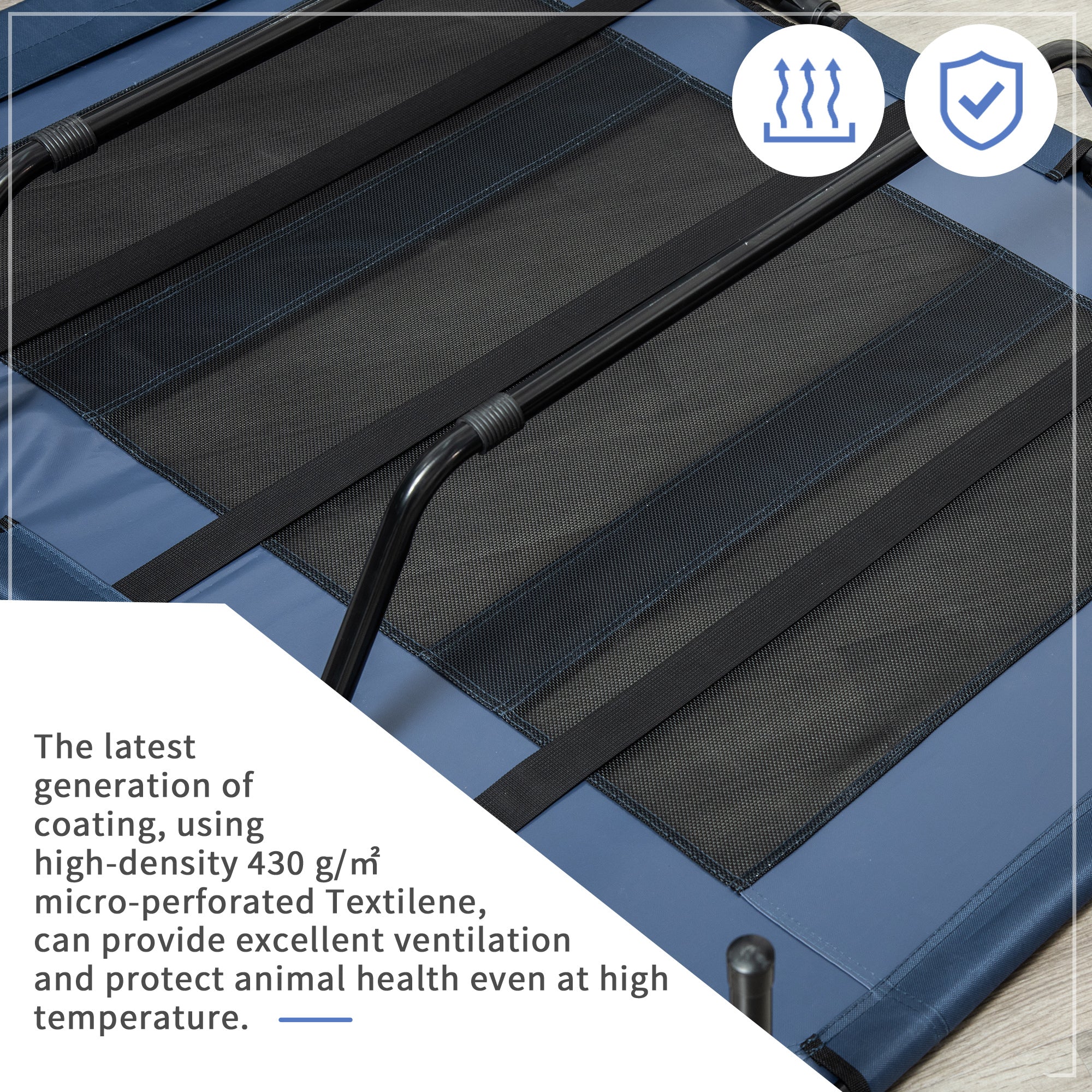 Elevated Dog Bed, Raised Dog Cot for XL Sized Dogs, Indoor & Outdoor, 48" x 36" x 9", Dark Blue