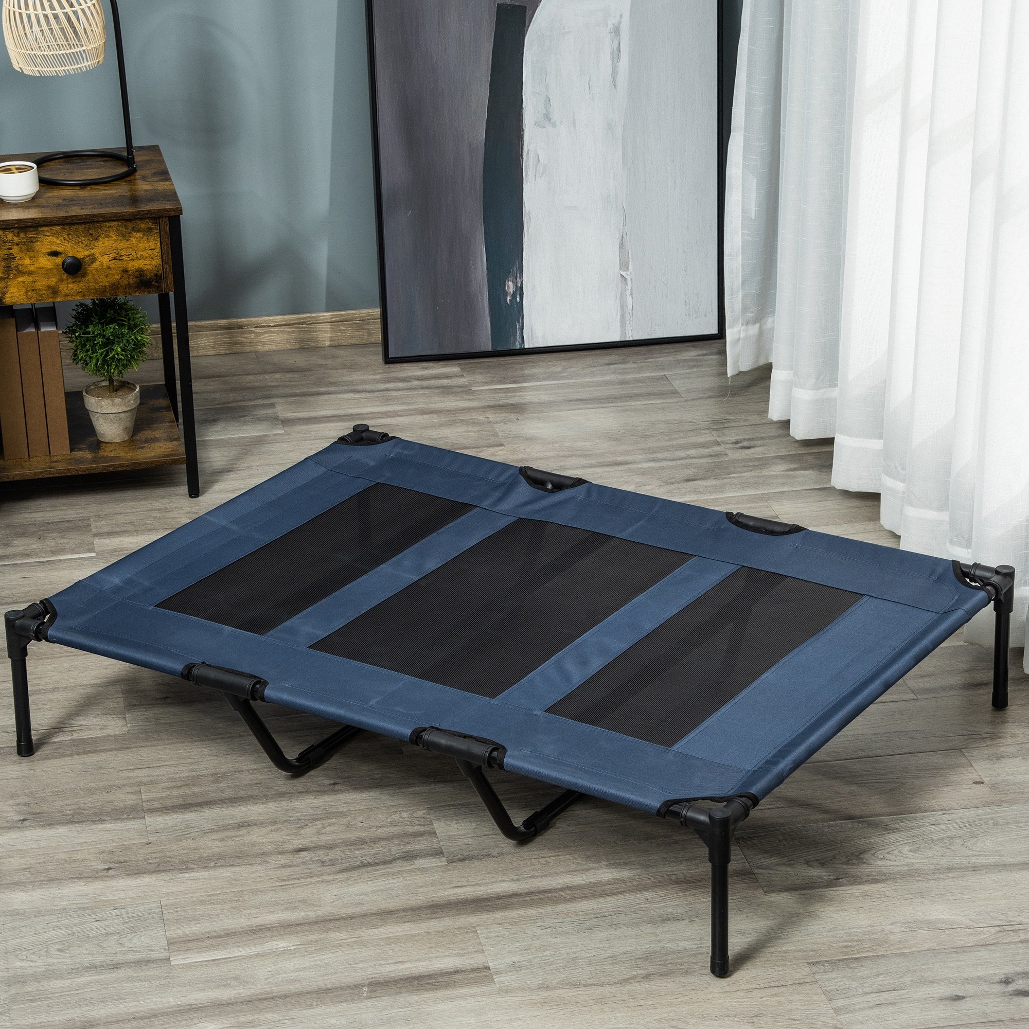 Elevated Dog Bed, Raised Dog Cot for XL Sized Dogs, Indoor & Outdoor, 48" x 36" x 9", Dark Blue