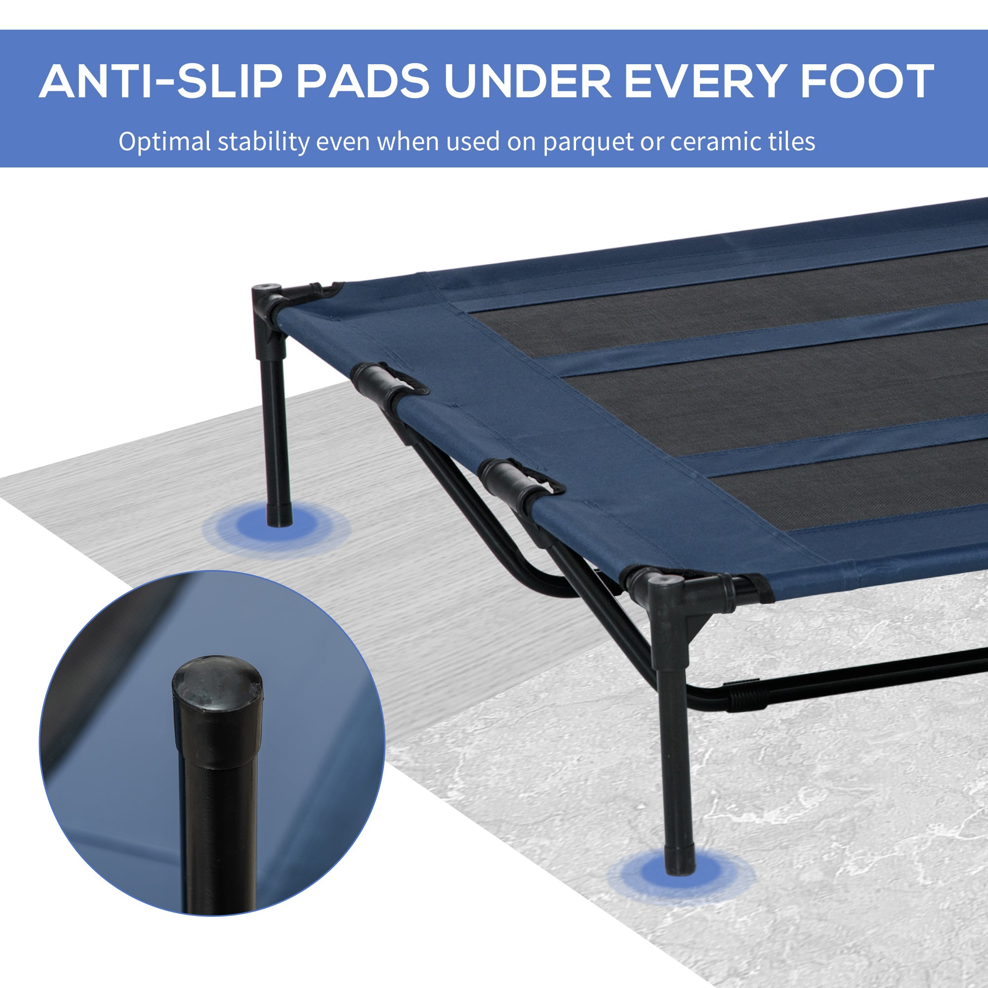 Elevated Dog Bed, Raised Dog Cot for XL Sized Dogs, Indoor & Outdoor, 48" x 36" x 9", Dark Blue