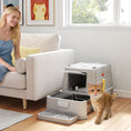 Charger l'image dans la visionneuse de la galerie, 80L Stainless Steel Cat Litter Box with Lid, XL Metal Litter Box for Big Cats with 180° Flip Cover, Pull-Out Drawer Tray, High Sided, Pedal, Metal Scoop, Light Grey
