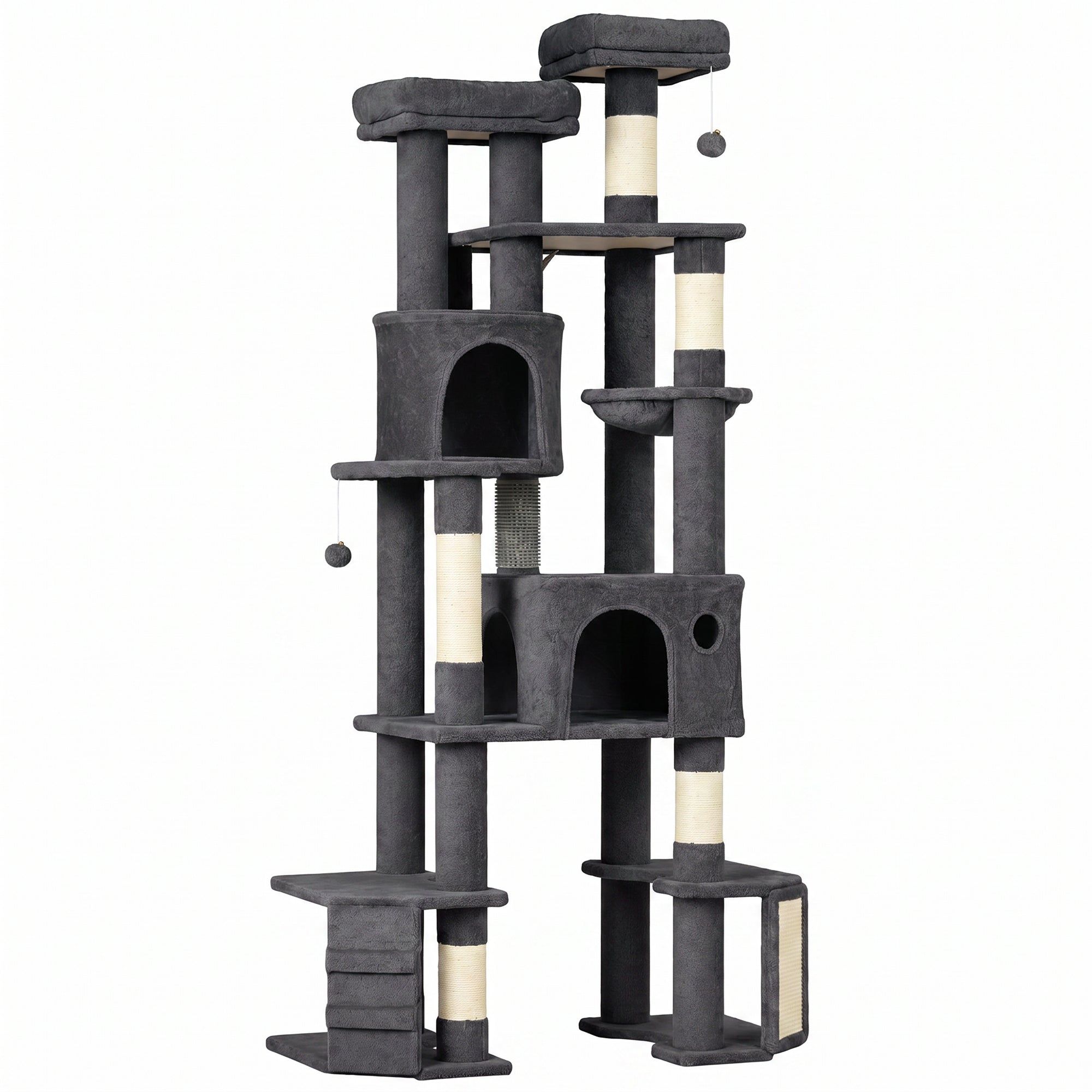 Extra Large Cat Tree Tower with Dual Baseboard, 79-Inch Heavy Duty Cat Tree for Indoor Large Adult Big Kittens with 5 Scratching Posts, 2 Condos, 2 Top Perches, Hammock, Self-Grooming Brush