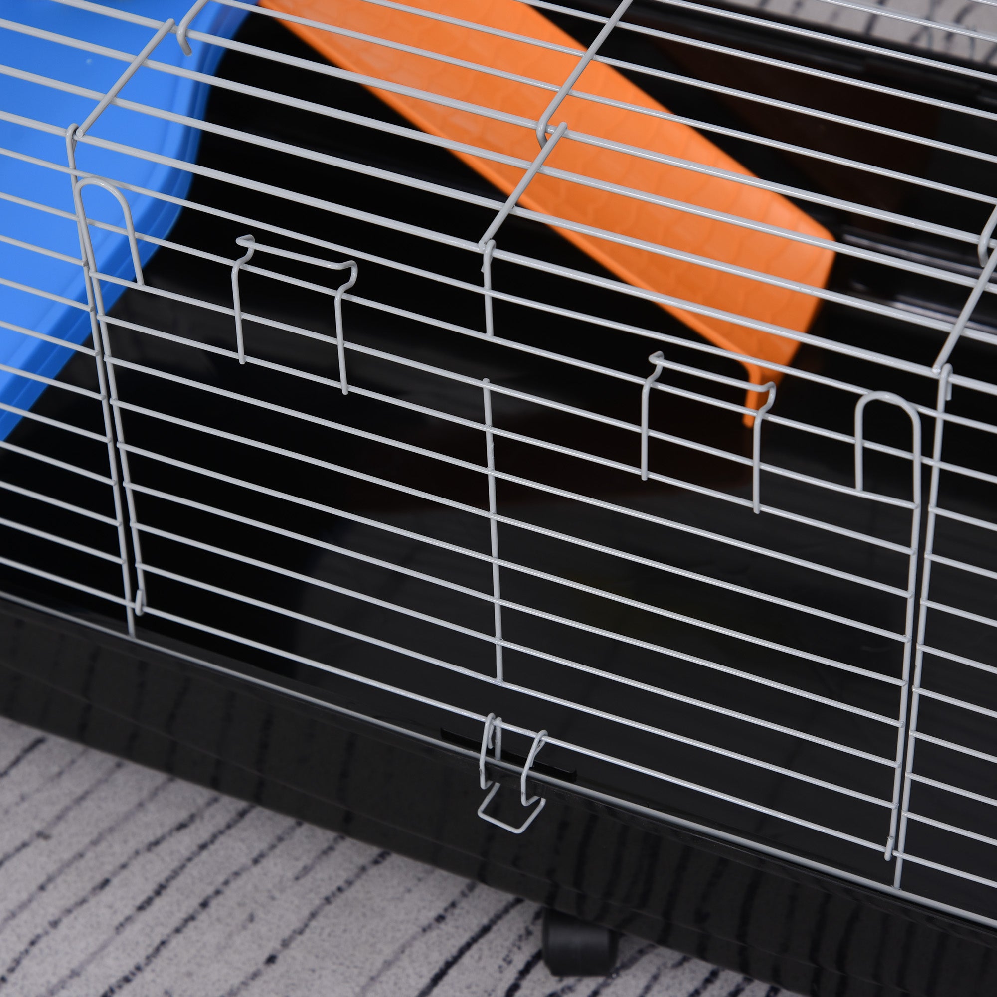 47" Small Animal Cage, Rolling Bunny Cage, Guinea Pig Cage with Food Dish, Water Bottle, Hay Feeder, Platform, Ramp for Chinchilla, Black