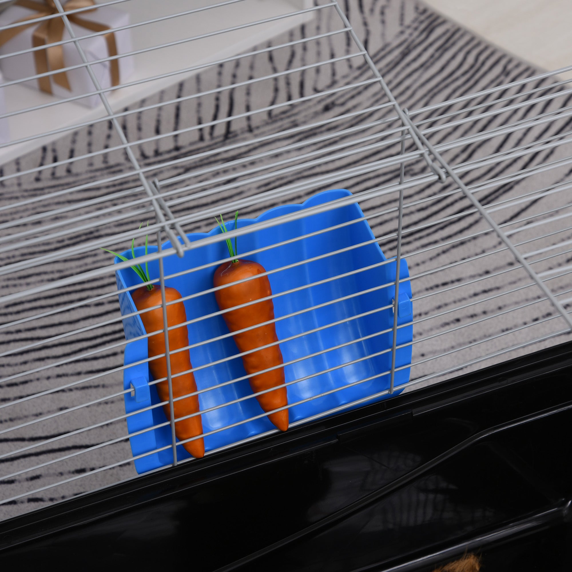 47" Small Animal Cage, Rolling Bunny Cage, Guinea Pig Cage with Food Dish, Water Bottle, Hay Feeder, Platform, Ramp for Chinchilla, Black