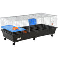 Load image into Gallery viewer, 47" Small Animal Cage, Rolling Bunny Cage, Guinea Pig Cage with Food Dish, Water Bottle, Hay Feeder, Platform, Ramp for Chinchilla, Black
