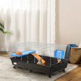 Load image into Gallery viewer, 47" Small Animal Cage, Rolling Bunny Cage, Guinea Pig Cage with Food Dish, Water Bottle, Hay Feeder, Platform, Ramp for Chinchilla, Black
