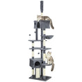 Charger l'image dans la visionneuse de la galerie, Floor to Ceiling Cat Tree, 230-250cm Adjustable Tall Cat Climbing Tower with 2 Condos, Hammock and Sisal Scratching Posts, for Indoor, Multi-Level Activity Centre, Dark Grey

