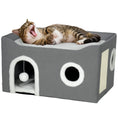 Load image into Gallery viewer, Cat House, Cat Bed for Indoor Pets, Foldable Kitten Cave with Fluffy Ball, Scratch Pad, Kitty Hideaway with Soft Cushions for Small, Medium Cats, Grey
