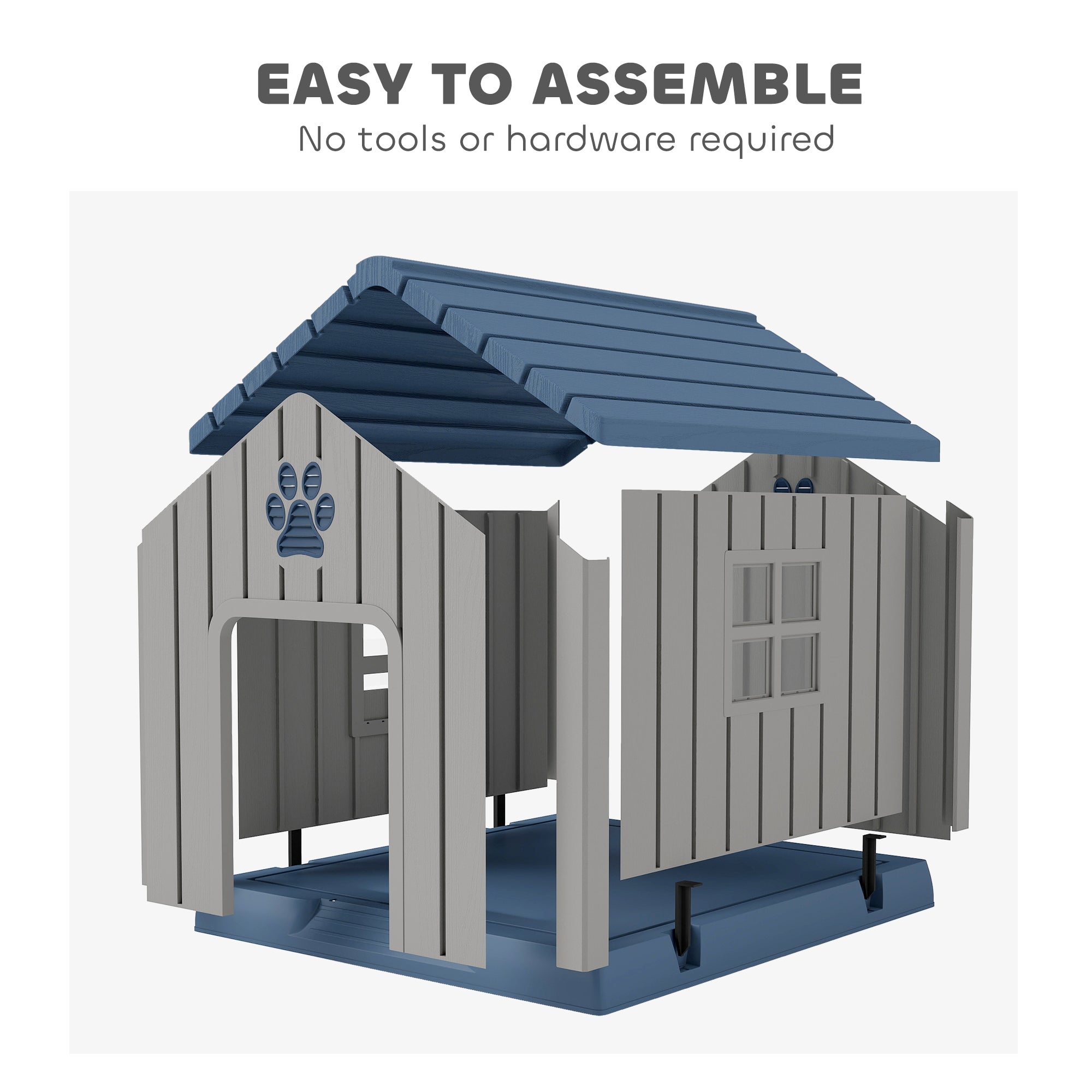 Dog Kennel Outdoor for Medium Dogs, Waterproof Plastic Dog House for Garden, Patio, Indoor Outdoor Pet Shelter with Elevated Base, 85 x 79 x 82 cm, Grey