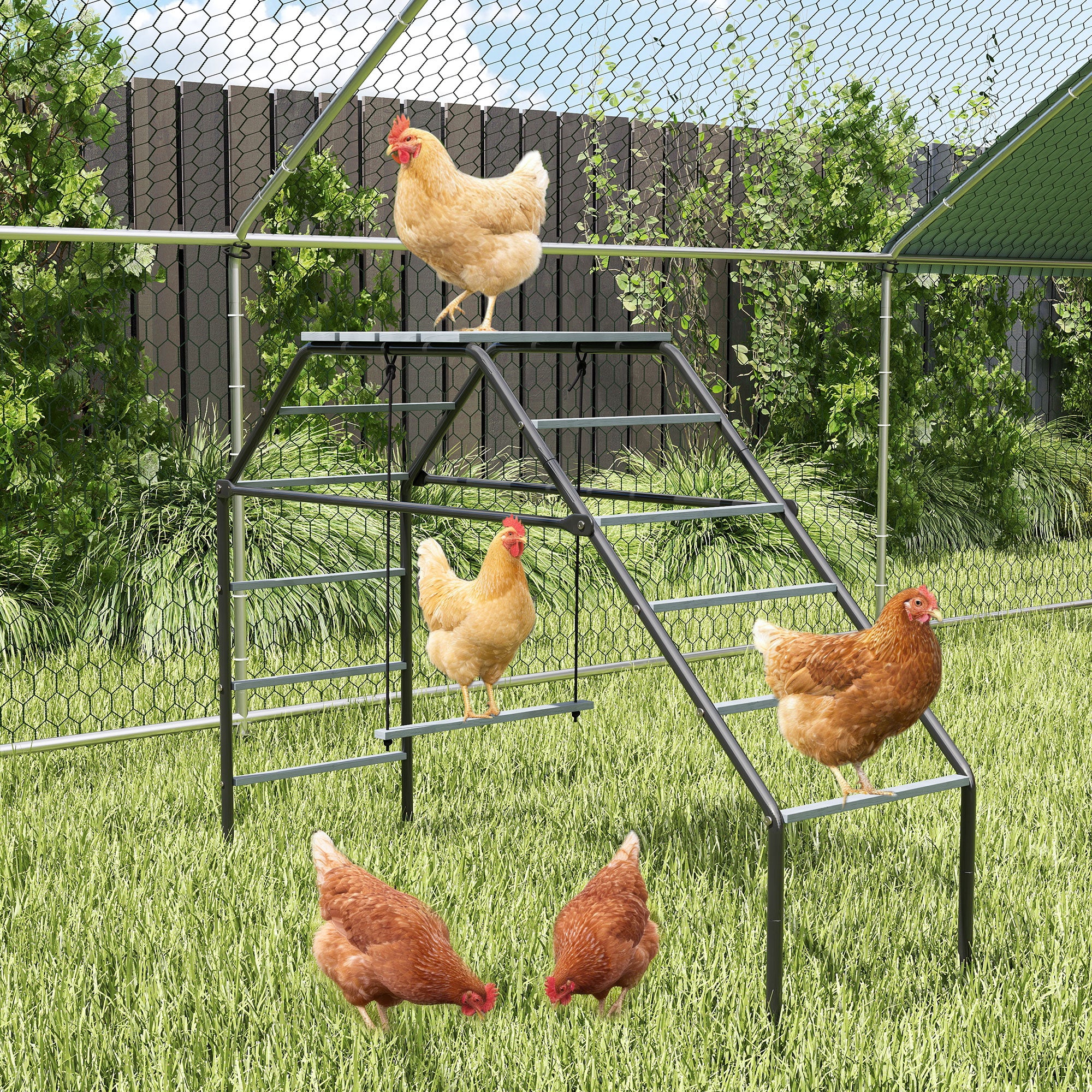 Steel Chicken Coop Perches with Adjustable Swing, 10 Roosting Bars, Activity Play Set, Chicken Coop Accessory Toys for Backyard, Farm