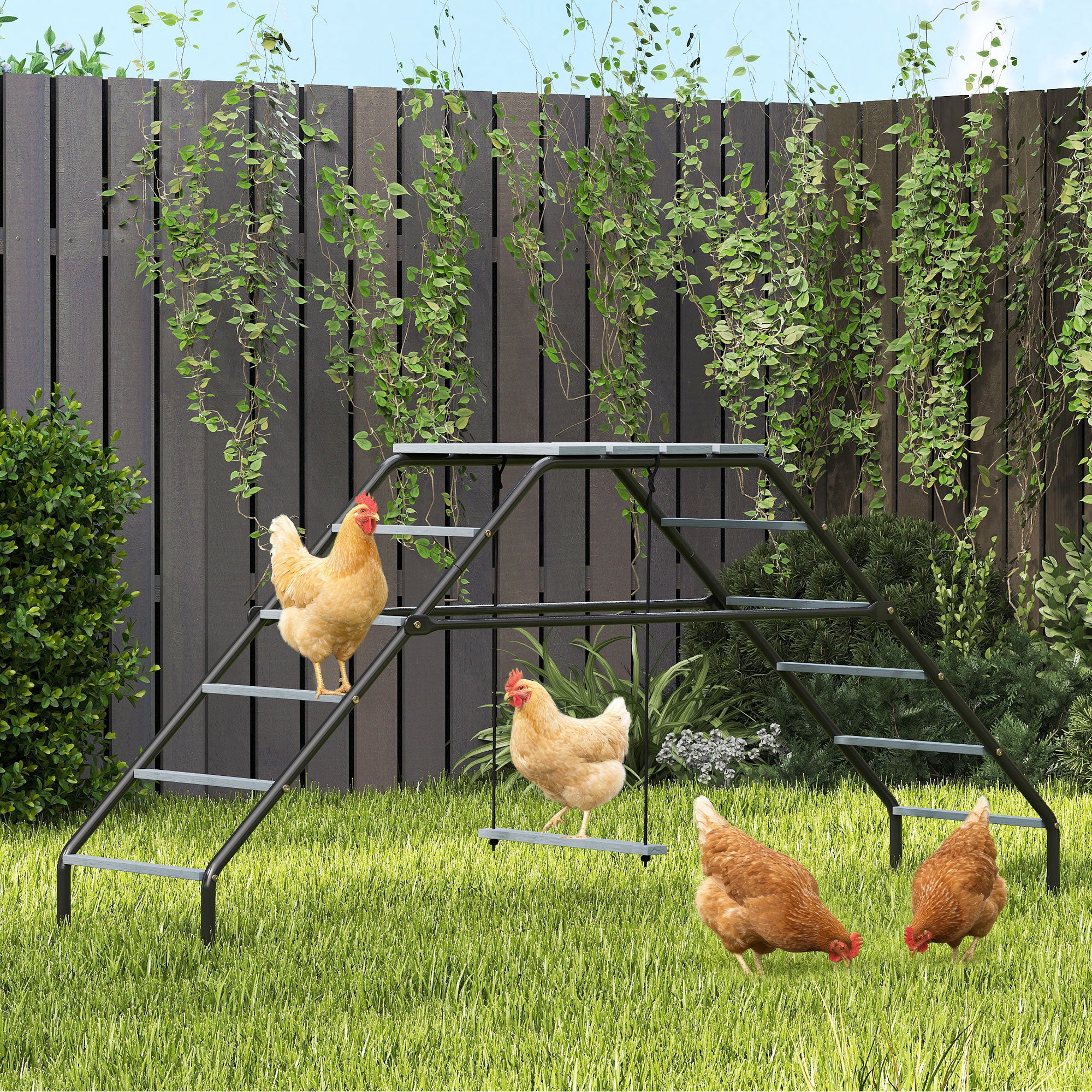 Steel Chicken Coop Perches with Adjustable Swing, 10 Roosting Bars, Activity Play Set, Chicken Coop Accessory Toys for Backyard, Farm