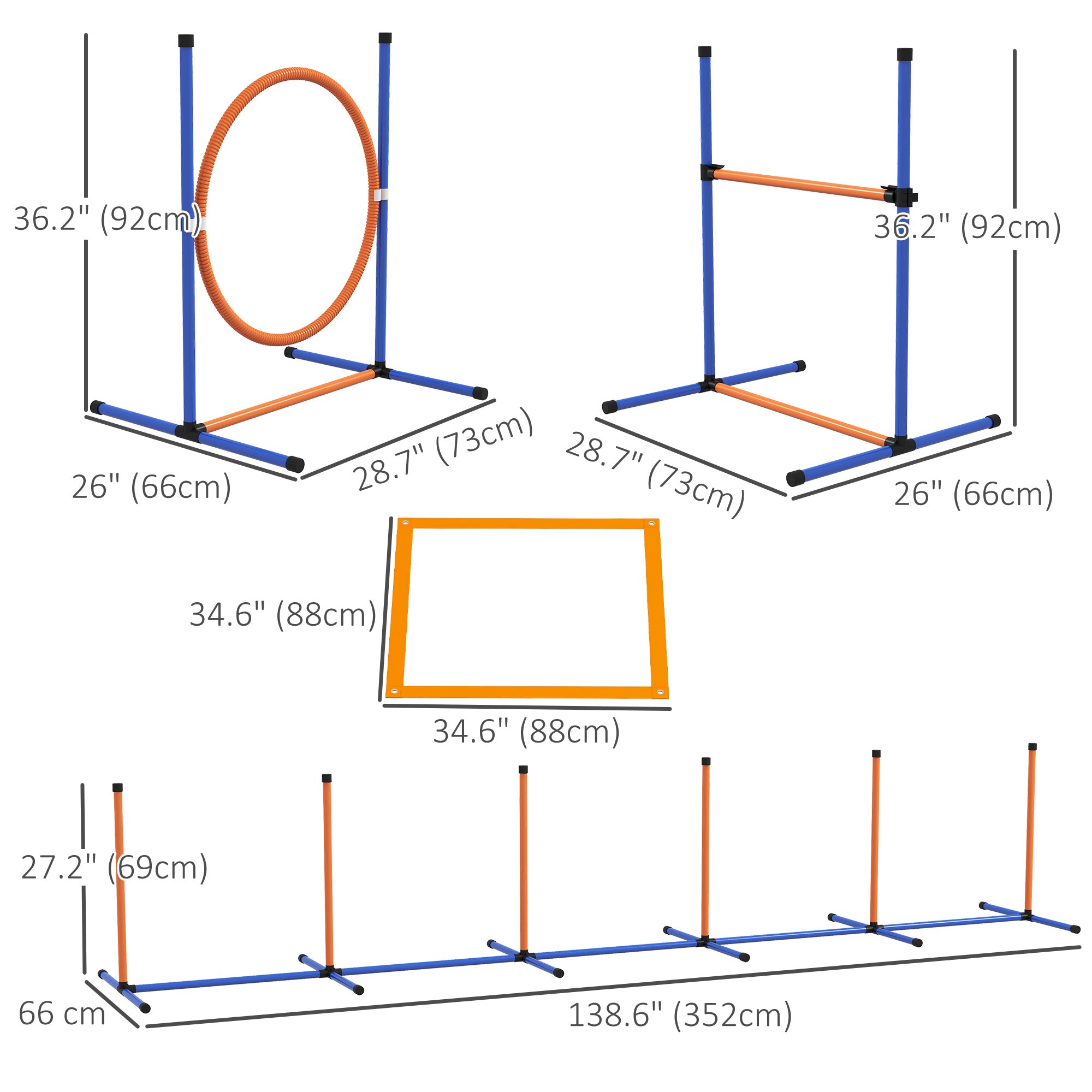 4 Pieces Dog Agility Training Equipment Dog Obstacle Course, Pet Outdoor Games with Weave Poles, Adjustable Hurdle, Jump Ring, Pause Box, Whistle, Balls, Carry Bag, Orange