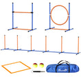 Load image into Gallery viewer, 4 Pieces Dog Agility Training Equipment Dog Obstacle Course, Pet Outdoor Games with Weave Poles, Adjustable Hurdle, Jump Ring, Pause Box, Whistle, Balls, Carry Bag, Orange
