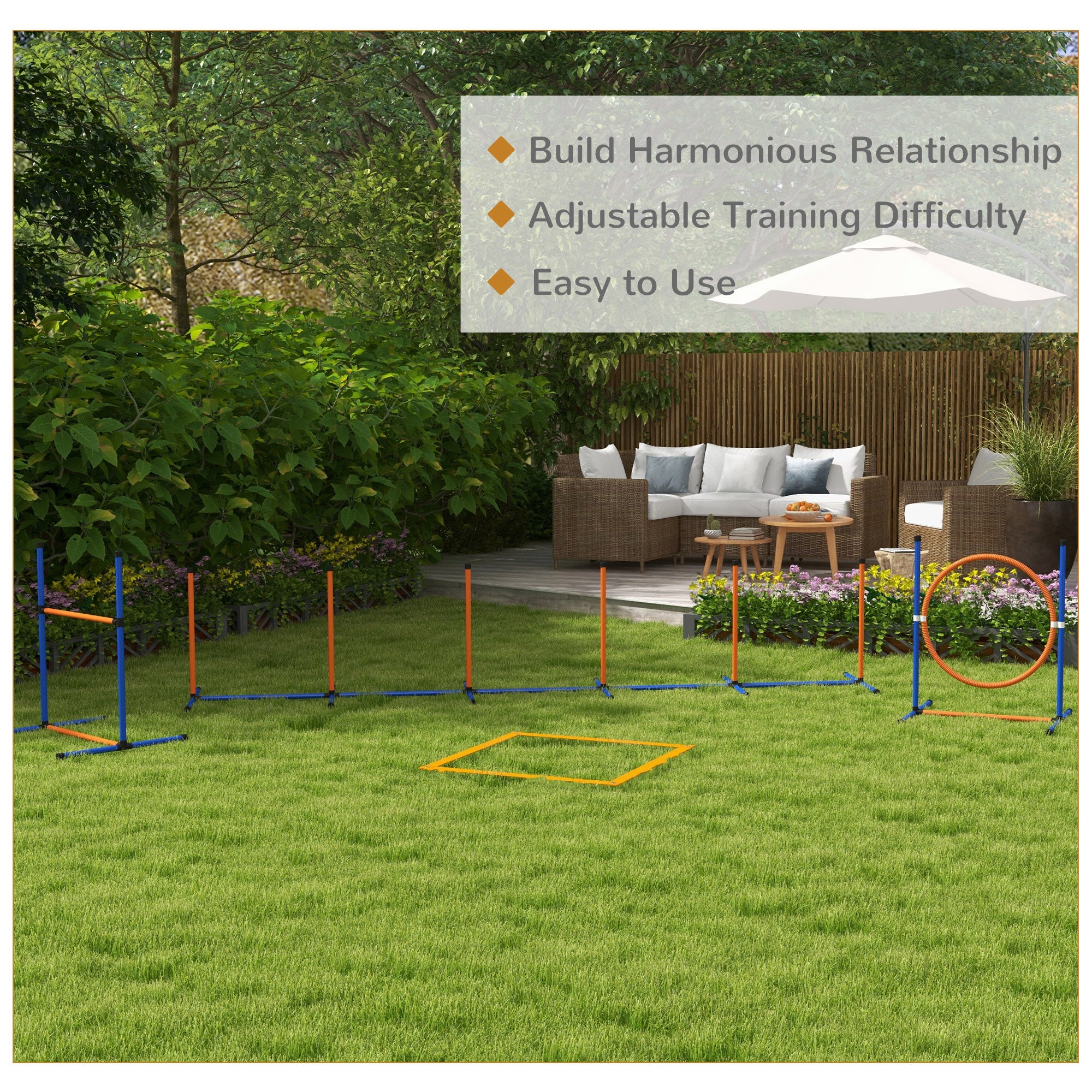 4 Pieces Dog Agility Training Equipment Dog Obstacle Course, Pet Outdoor Games with Weave Poles, Adjustable Hurdle, Jump Ring, Pause Box, Whistle, Balls, Carry Bag, Orange
