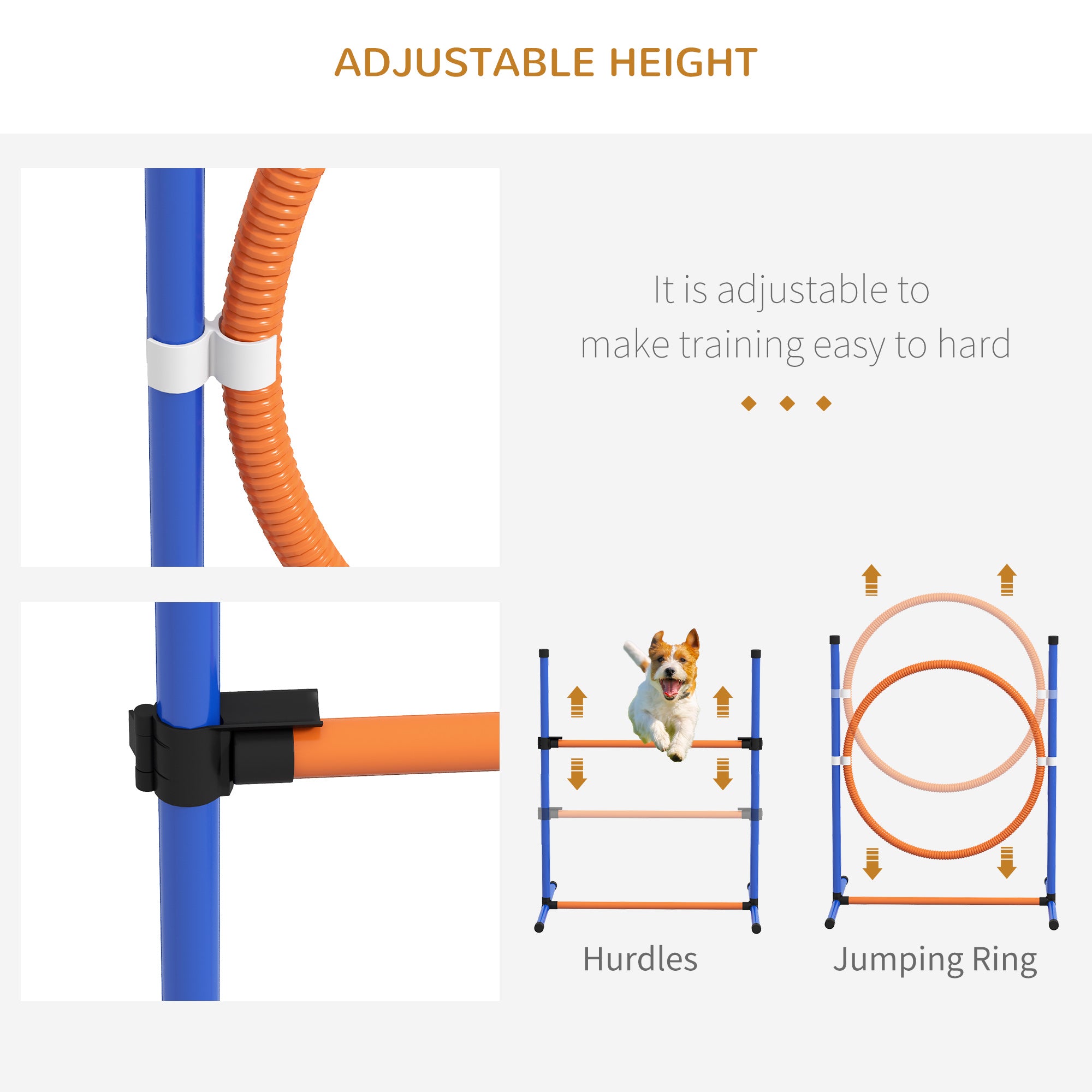 4 Pieces Dog Agility Training Equipment Dog Obstacle Course, Pet Outdoor Games with Weave Poles, Adjustable Hurdle, Jump Ring, Pause Box, Whistle, Balls, Carry Bag, Orange