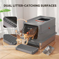 Load image into Gallery viewer, Stainless Steel Cat Litter Tray with Lid, XL 90L Enclosed Cat Litter Box with Step, Scoop, High Side, Front and Top Dual Entry, Easy to Clean, 60 x 40 x 40 cm, Dark Grey
