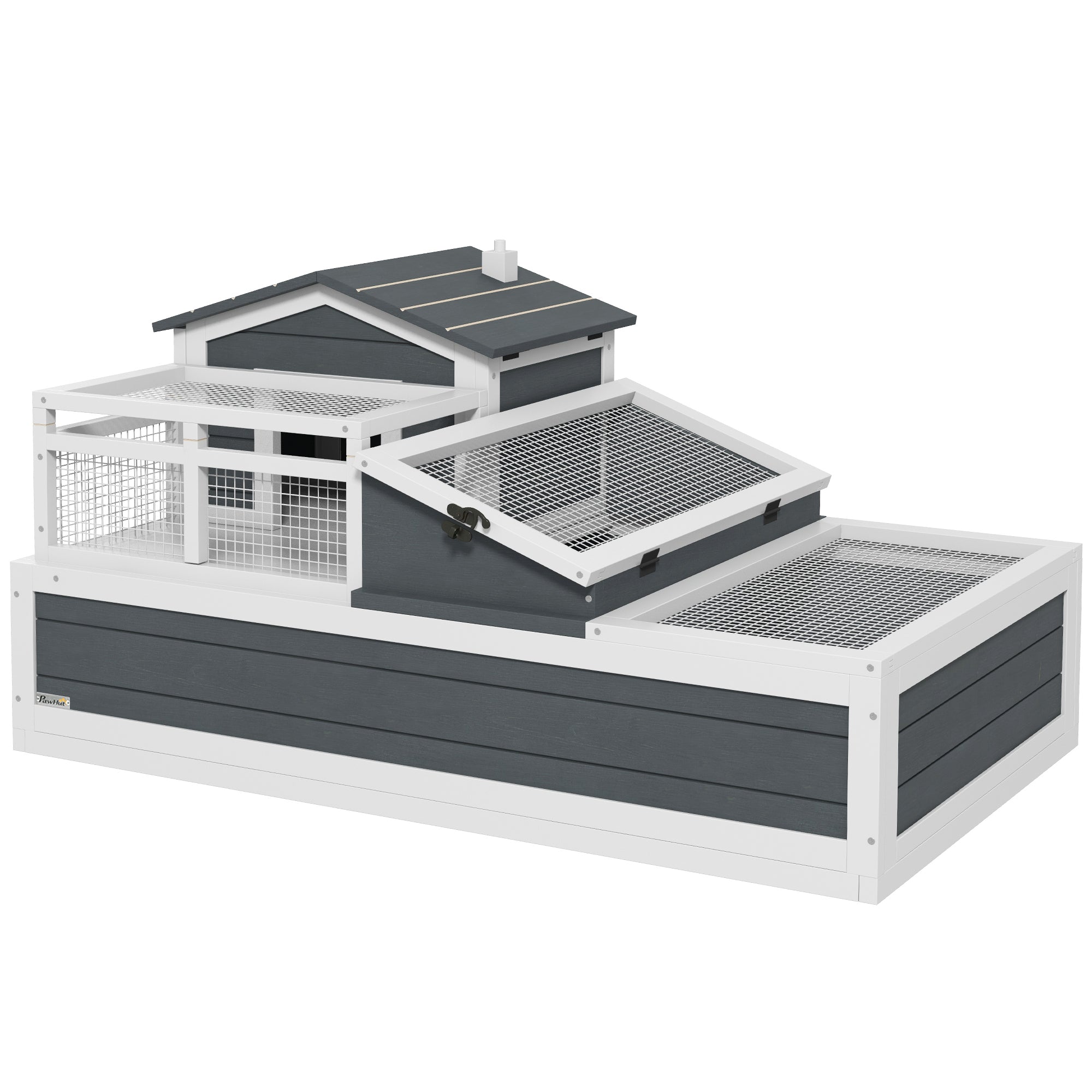 PawHut 2-Story Tortoise House with Balcony, Openable Roof & Ladder