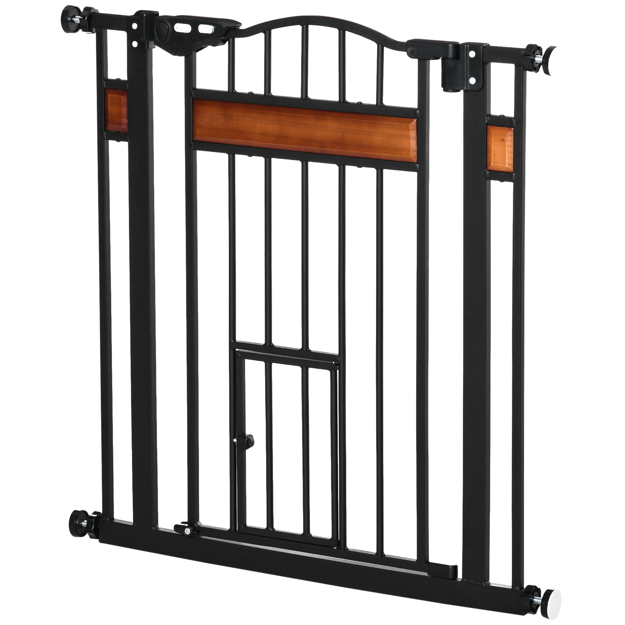 29.1''-31.5'' Extra Wide Dog Gate with Cat Door with Stair Pressure Fit, Auto Close, Double Locking, for Doorways, Hallways, Stairs, Black