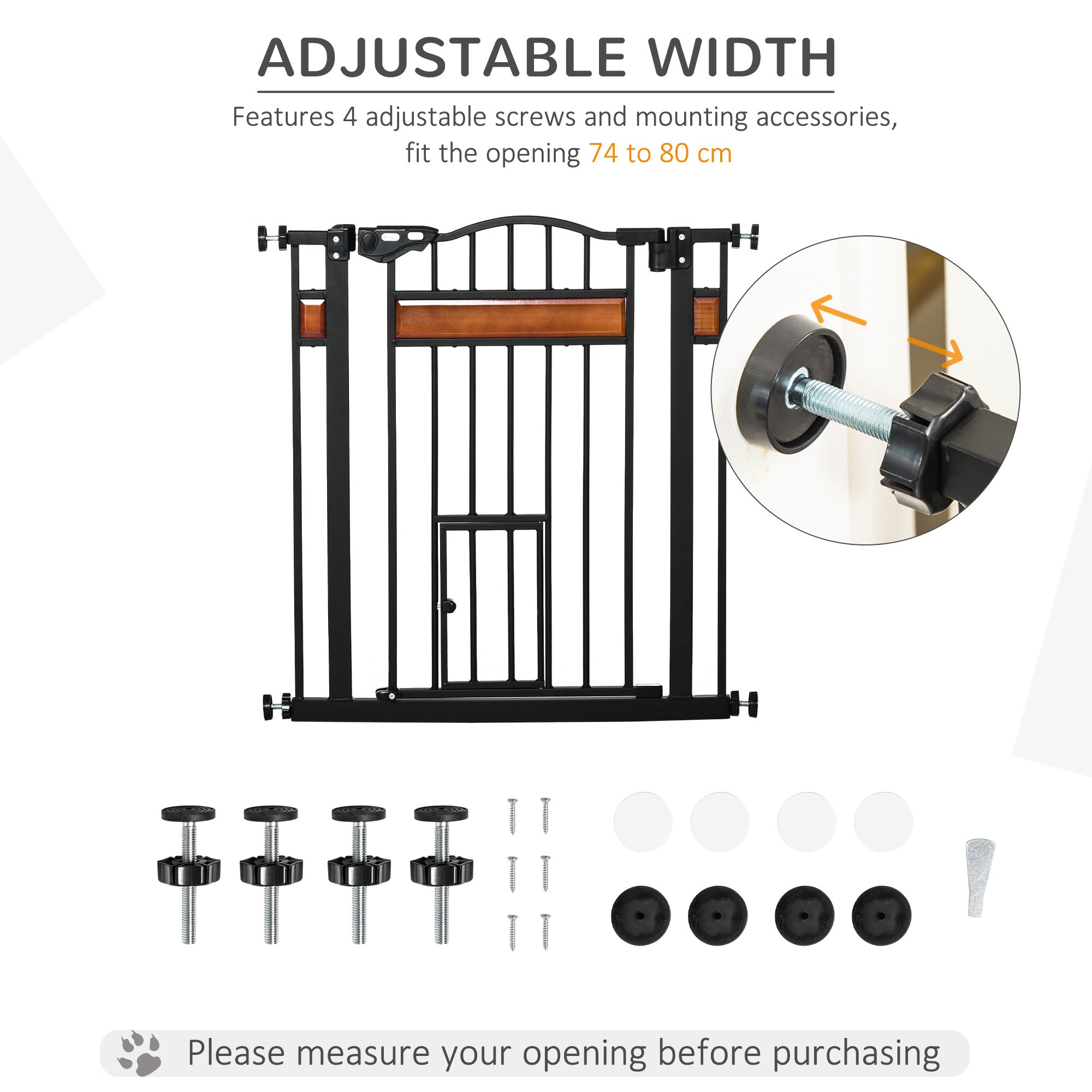 29.1''-31.5'' Extra Wide Dog Gate with Cat Door with Stair Pressure Fit, Auto Close, Double Locking, for Doorways, Hallways, Stairs, Black