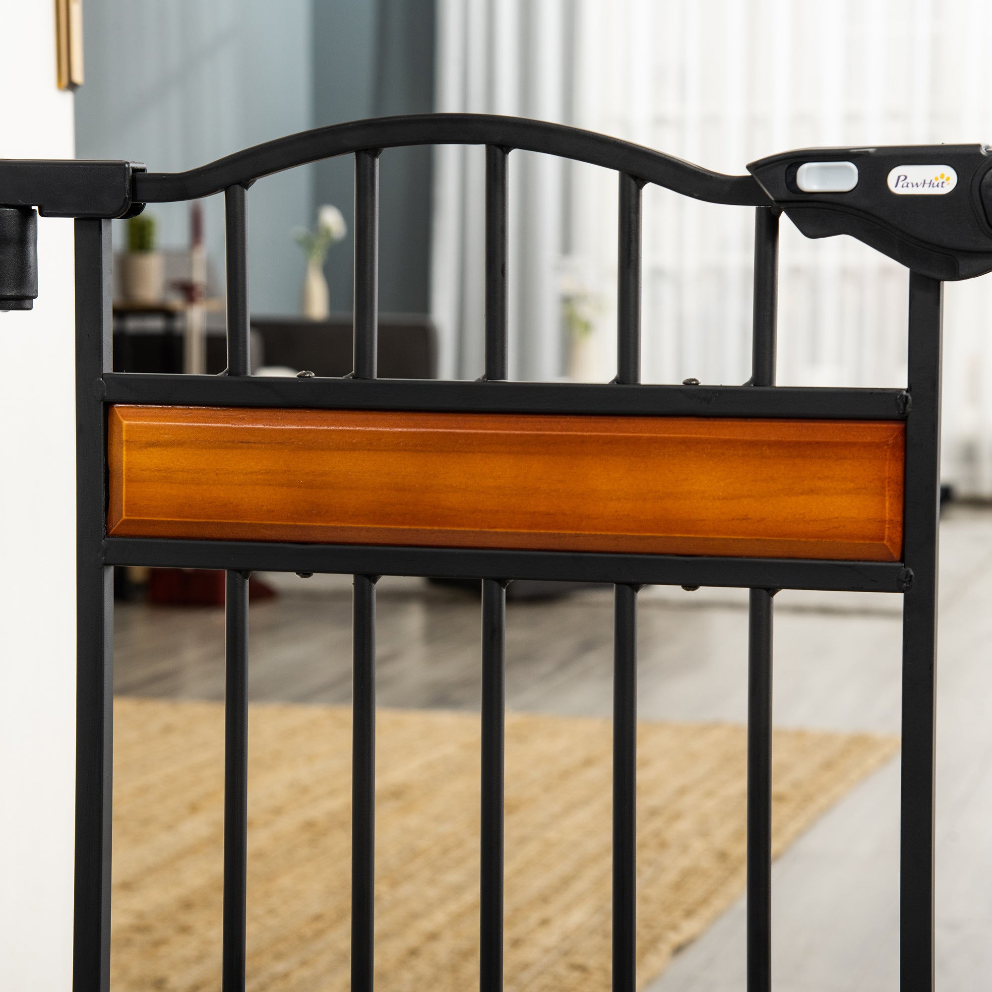 29.1''-31.5'' Extra Wide Dog Gate with Cat Door with Stair Pressure Fit, Auto Close, Double Locking, for Doorways, Hallways, Stairs, Black