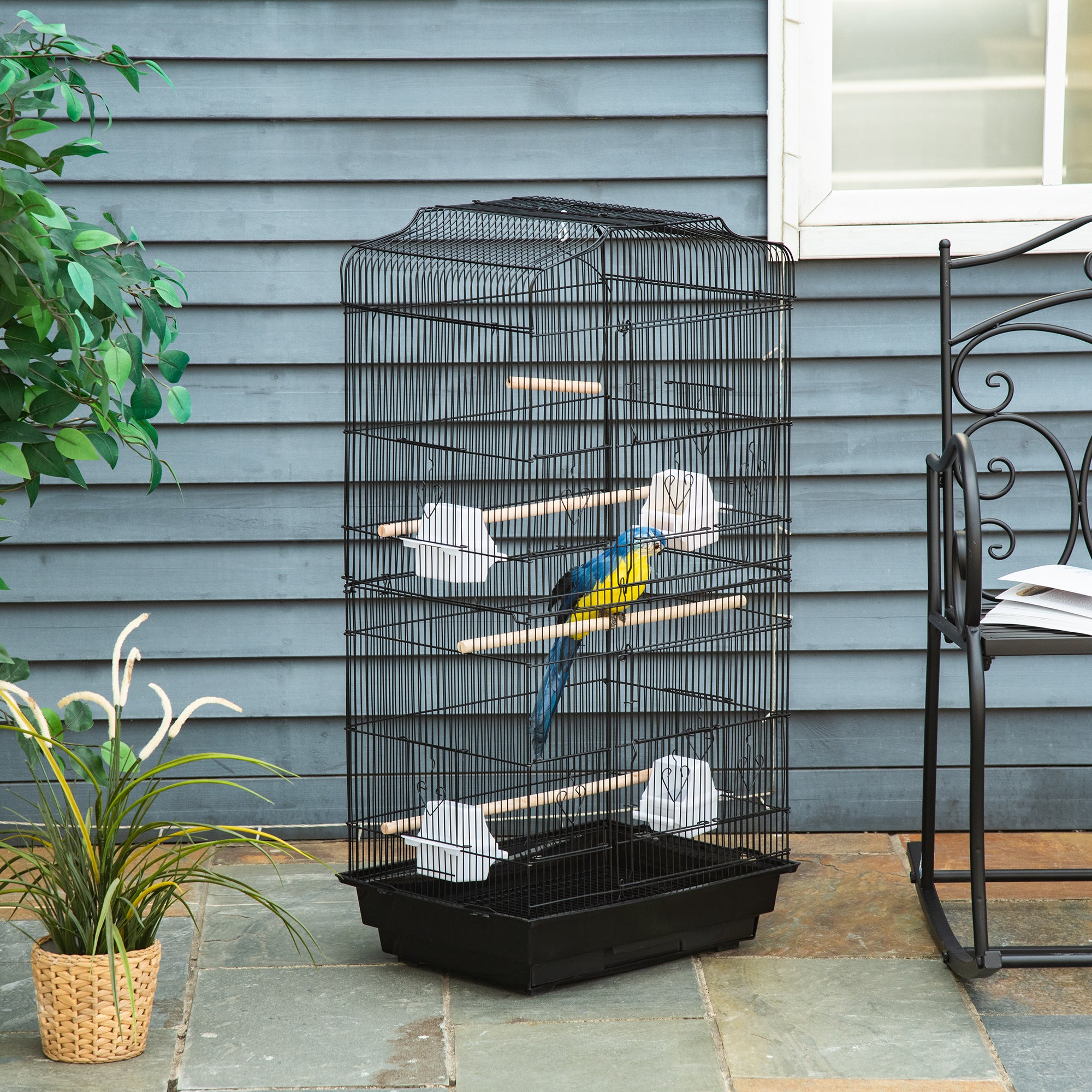36" Bird Cage for Finches, Canaries Budgies, Parrot Cage with Accessories, Handle, Black