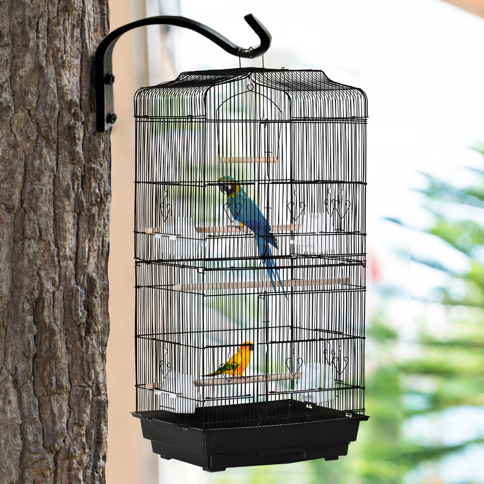 36" Bird Cage for Finches, Canaries Budgies, Parrot Cage with Accessories, Handle, Black