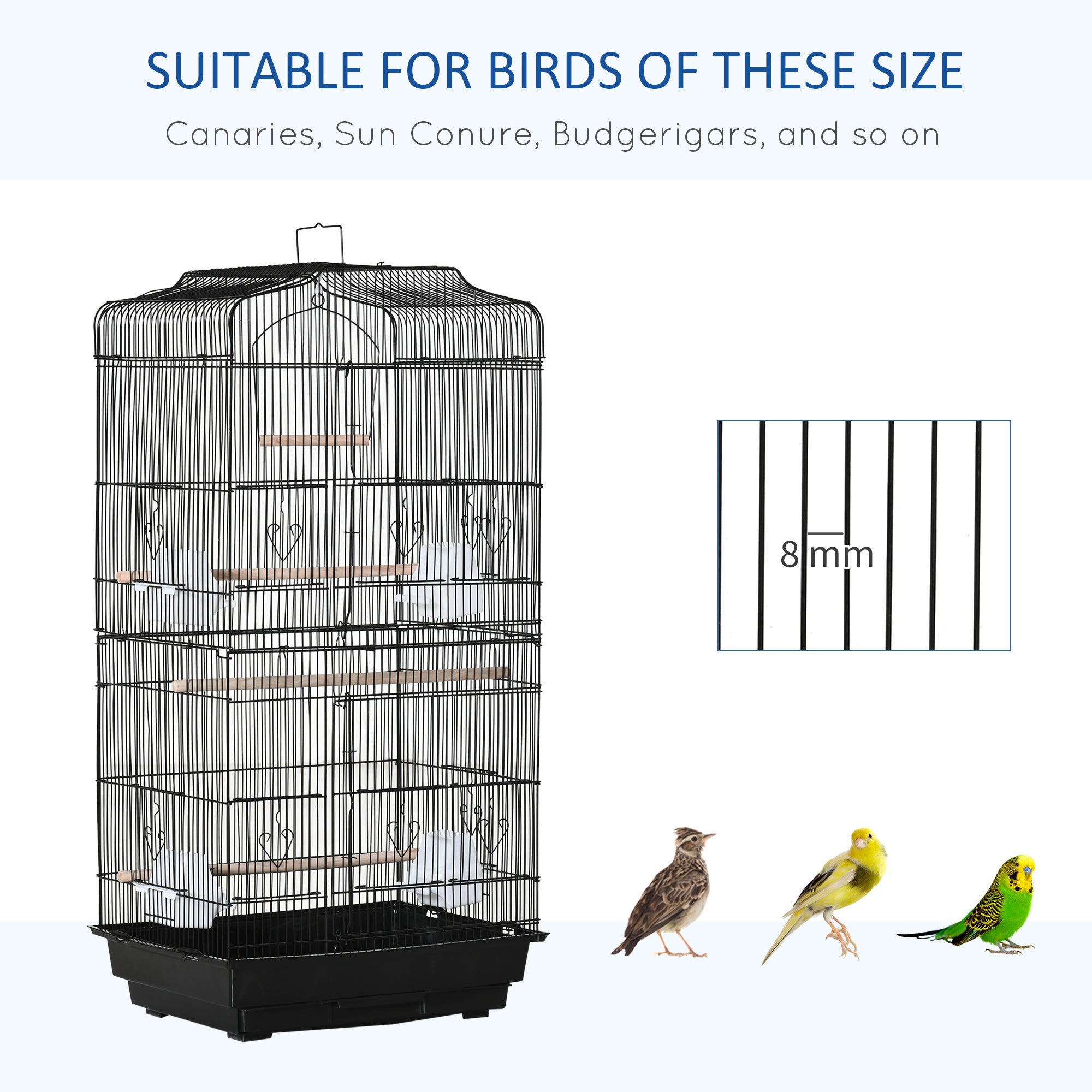36" Bird Cage for Finches, Canaries Budgies, Parrot Cage with Accessories, Handle, Black