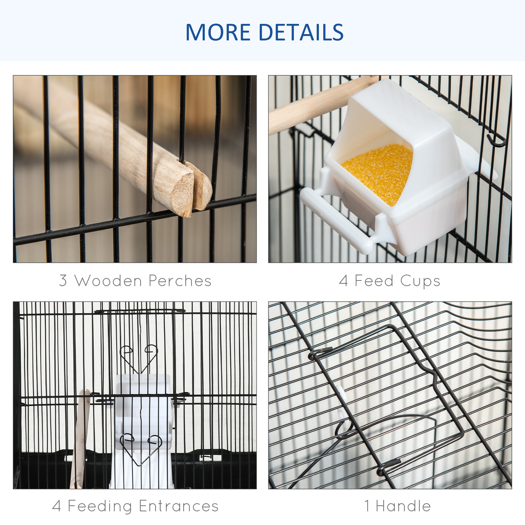 36" Bird Cage for Finches, Canaries Budgies, Parrot Cage with Accessories, Handle, Black