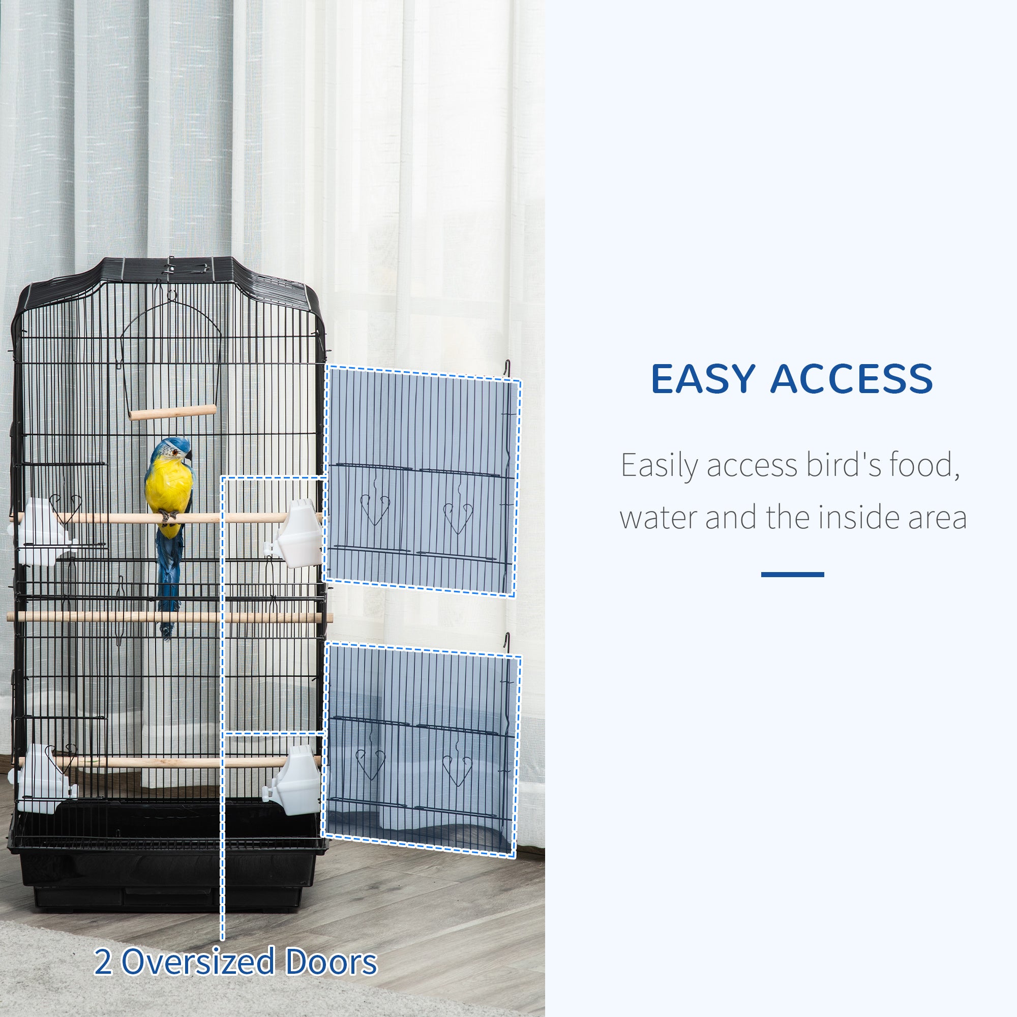 36" Bird Cage for Finches, Canaries Budgies, Parrot Cage with Accessories, Handle, Black
