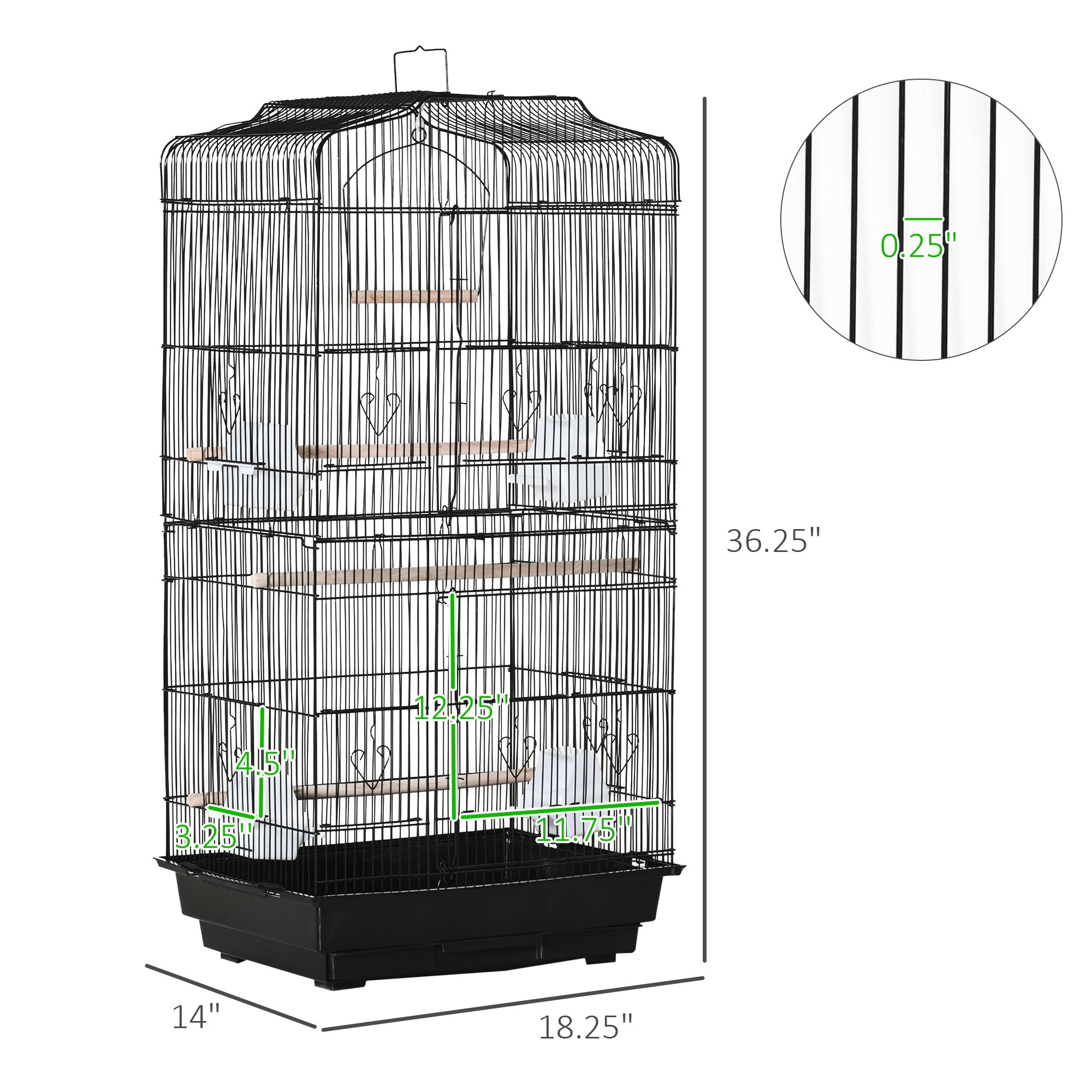 36" Bird Cage for Finches, Canaries Budgies, Parrot Cage with Accessories, Handle, Black