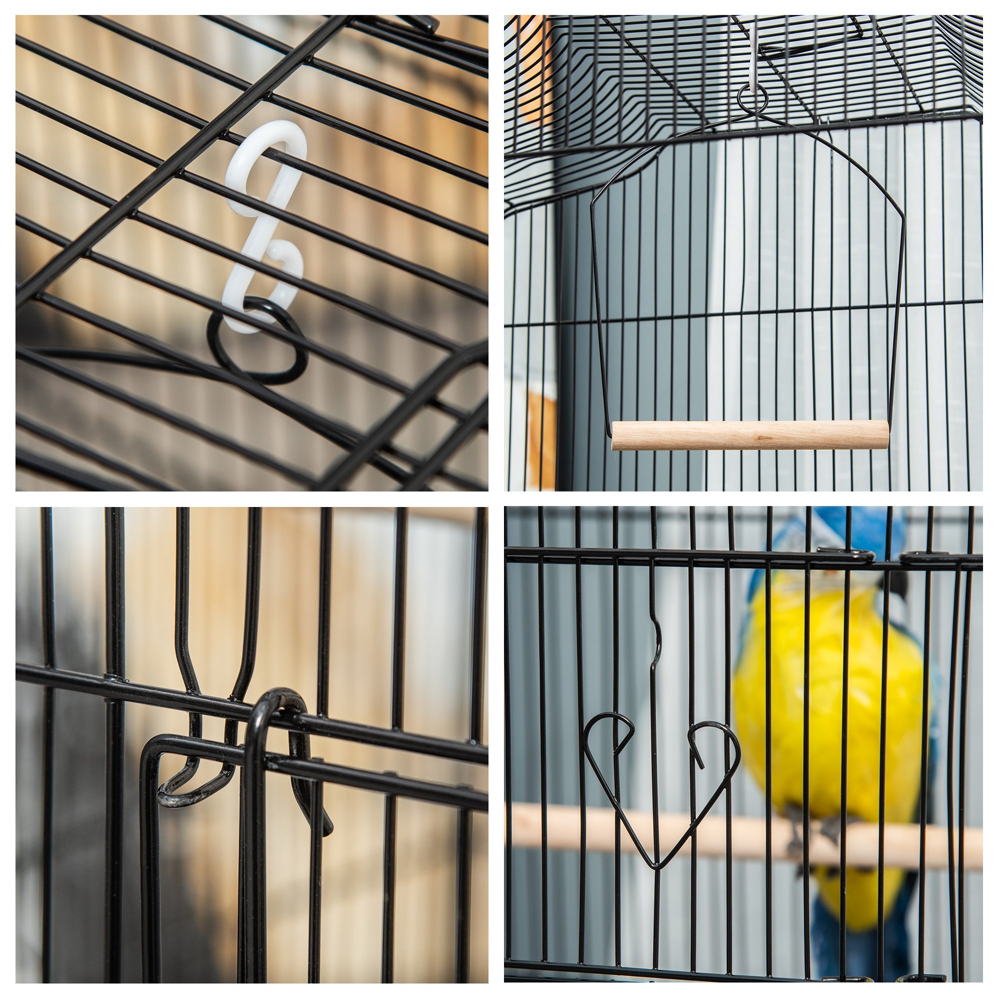 36" Bird Cage for Finches, Canaries Budgies, Parrot Cage with Accessories, Handle, Black