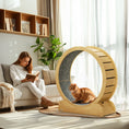 Load image into Gallery viewer, Cat Treadmill, Cat Exercise Wheel, 39.4 inch Kitten Running Wheel with Brake, Carpeted Runway for Exercise - Natural Wood Finish
