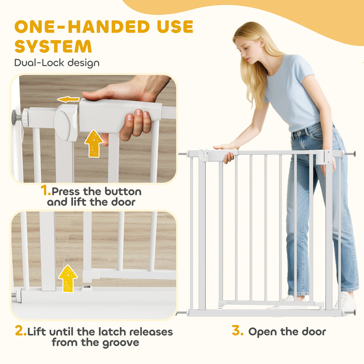 30"-32" Baby Gate, 30"H Pet Gate with Auto-Close, Two-Way Open, Pressure Mounted for Stair, Doorways and Hallways, White