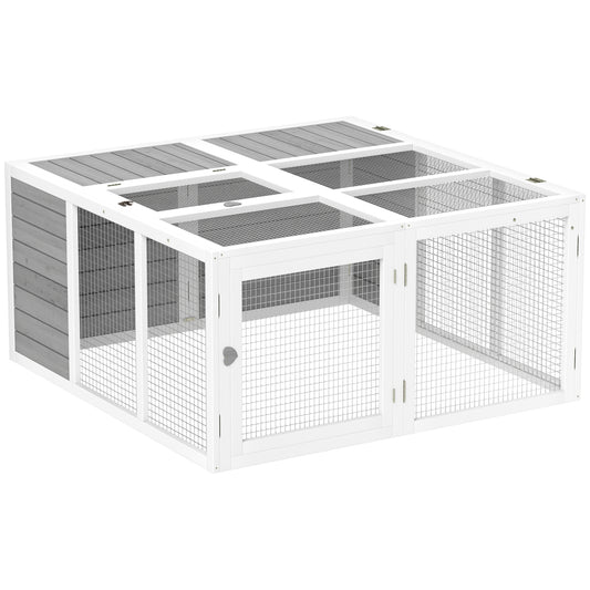 48 Inch Rabbit Hutch Rabbit Run Small Animal Guinea Pig House Bunny Cage Hideaway Outdoor with Openable Roof Grey