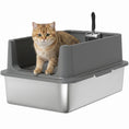 Load image into Gallery viewer, Stainless Steel Cat Litter Box, XL Extra Large Metal Litter Box Pan Tray for Big Cats, High Sided, Anti-Urine Leakage, Easy Cleaning, Non-Sticky, Absorbs Odors, Include Scoop & Pad, Dark Gray
