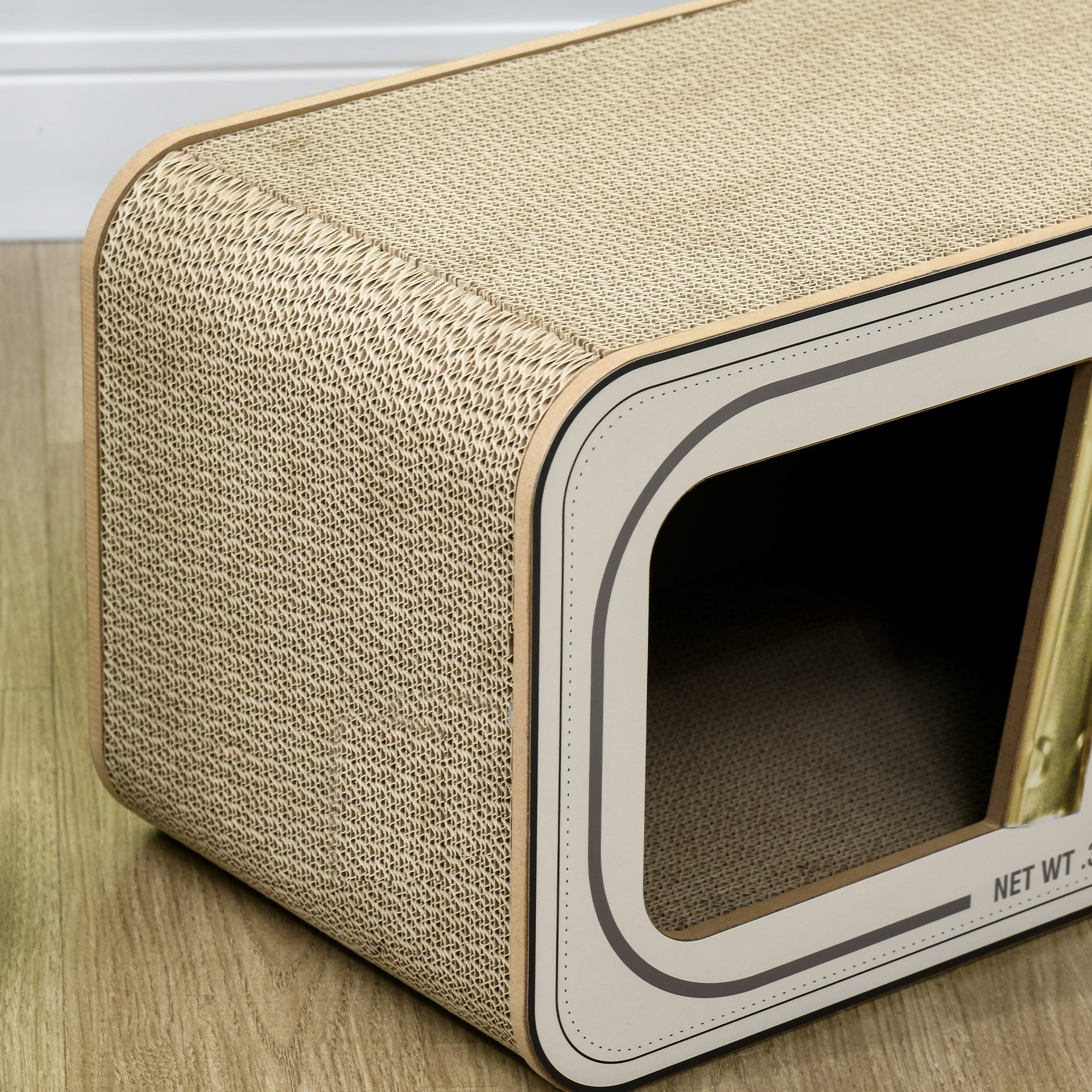 Cat Scratching Board, 2 in 1 Cat Scratcher Cardboard with Catnip, Canned Tuna Design Cat House for Indoor Kitty, Cream White