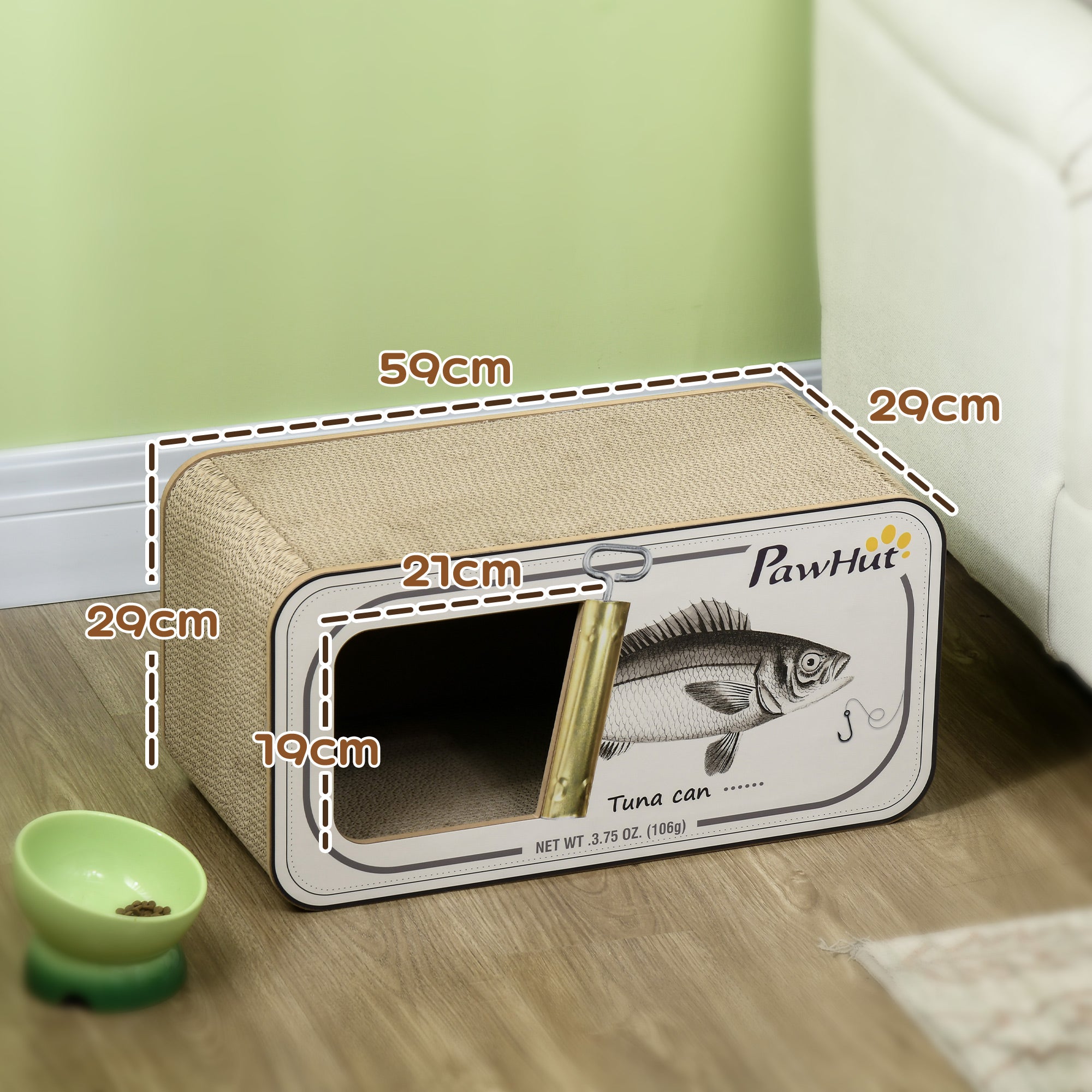 Cat Scratching Board, 2 in 1 Cat Scratcher Cardboard with Catnip, Canned Tuna Design Cat House for Indoor Kitty, Cream White