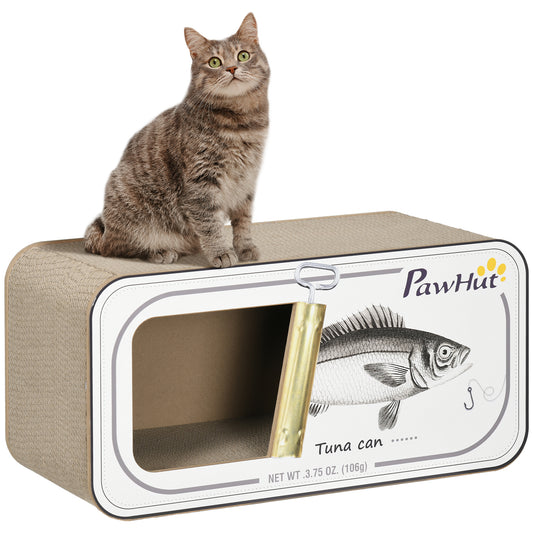 Cat Scratching Board, 2 in 1 Cat Scratcher Cardboard with Catnip, Canned Tuna Design Cat House for Indoor Kitty, Cream White