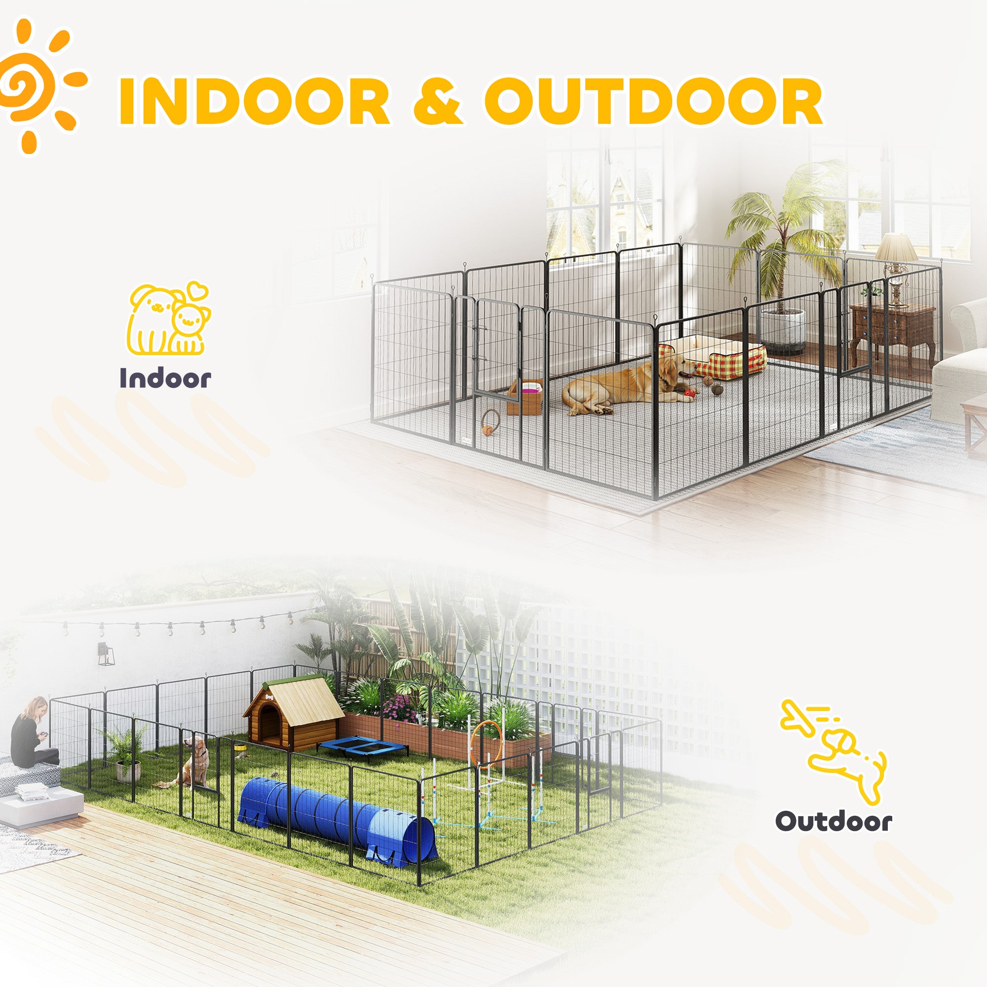 Dog Playpen, Wide 31.5" W Heavy-Duty Metal Puppy Play Pen, Pet Exercise Fences for Outside and Indoor, DIY Design with Door for Multiple Dogs, 24 Panels, 39" H