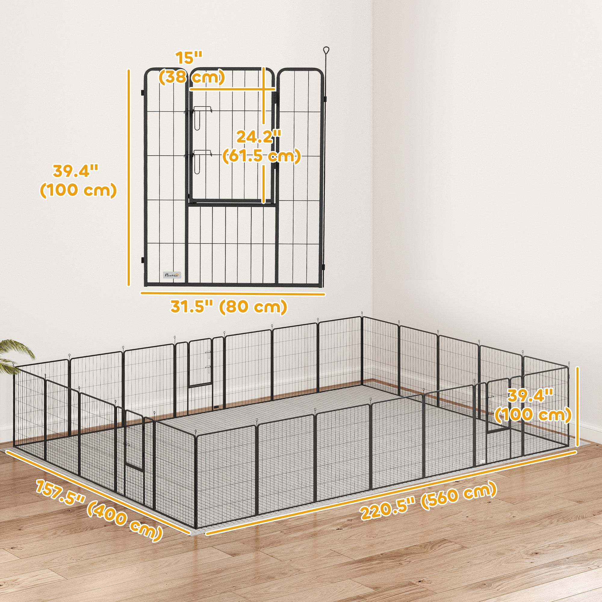 Dog Playpen, Wide 31.5" W Heavy-Duty Metal Puppy Play Pen, Pet Exercise Fences for Outside and Indoor, DIY Design with Door for Multiple Dogs, 24 Panels, 39" H